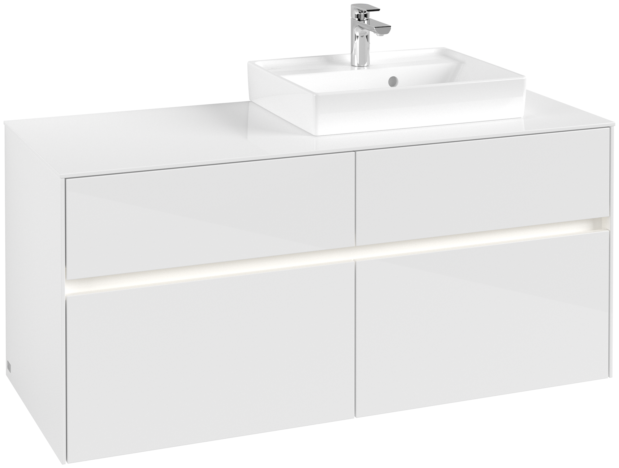 Villeroy & Boch Collaro Meuble sous plan, avec éclairage, 4 tiroirs sur rails, 1200x548x500mm, Caisson: Glossy White, Façade: Glossy White