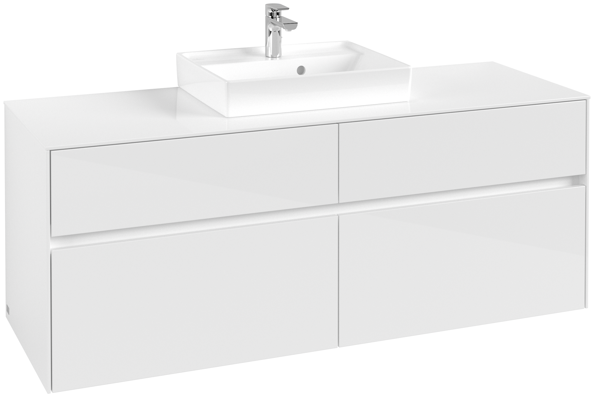 Villeroy & Boch Collaro Meuble sous plan, 4 tiroirs sur rails, 1400x548x500mm, Caisson: Glossy White, Façade: Glossy White