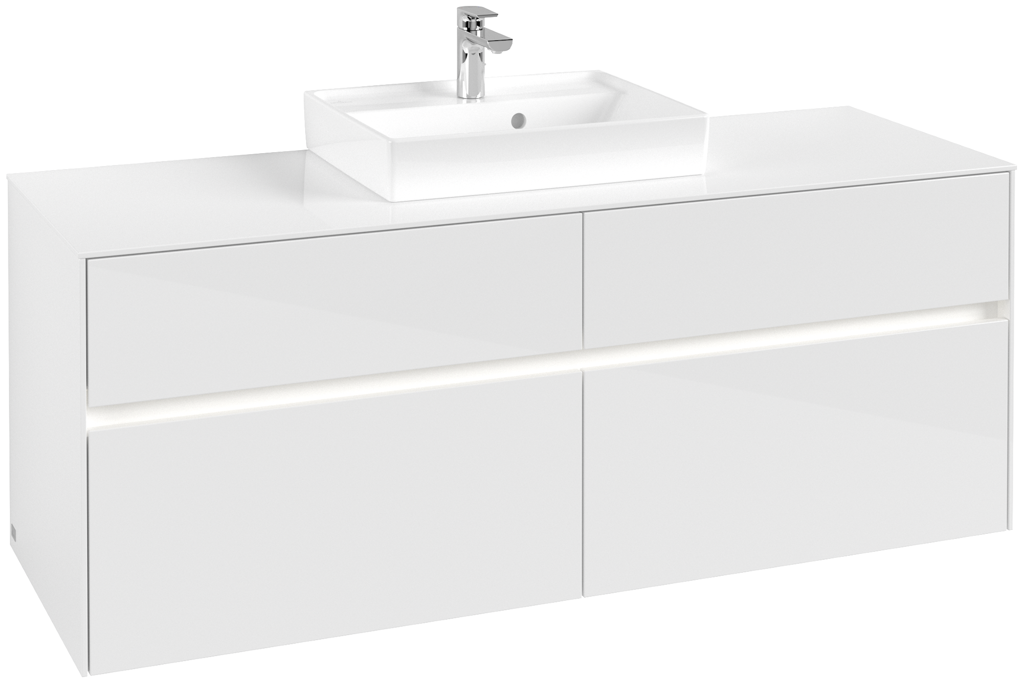 Villeroy & Boch Collaro Meuble sous plan, avec éclairage, 4 tiroirs sur rails, 1400x548x500mm, Caisson: Glossy White, Façade: Glossy White