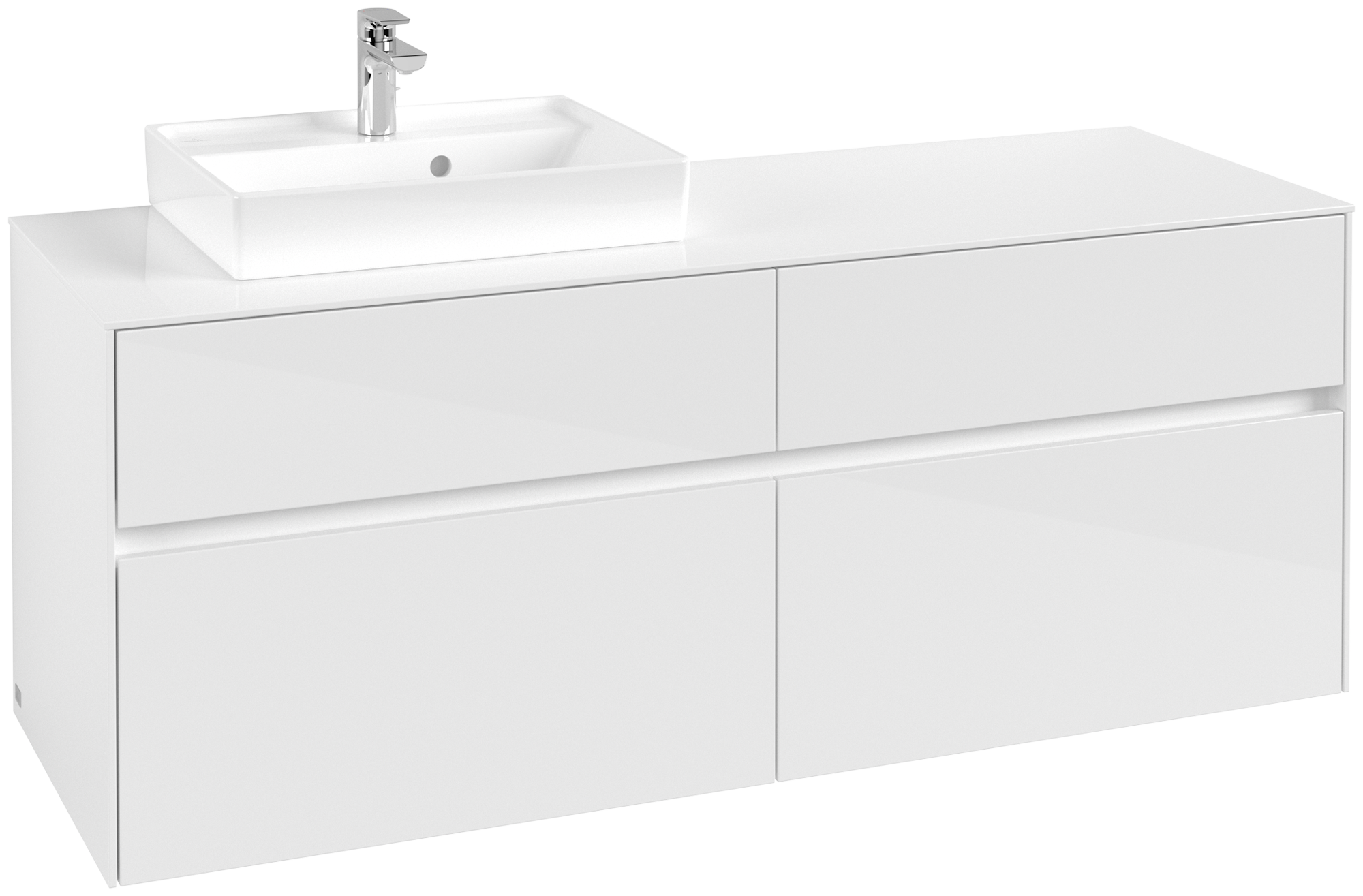 Villeroy & Boch Collaro Meuble sous plan, 4 tiroirs sur rails, 1400x548x500mm, Caisson: Glossy White, Façade: Glossy White