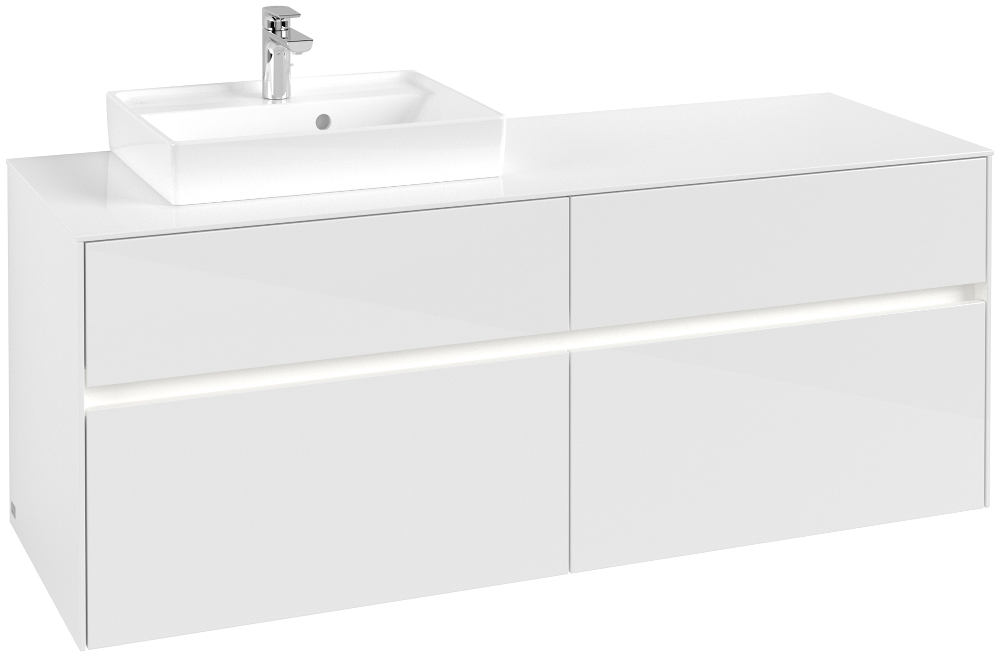 Villeroy & Boch Collaro Meuble sous plan, avec éclairage, 4 tiroirs sur rails, 1400x548x500mm, Caisson: Glossy White, Façade: Glossy White