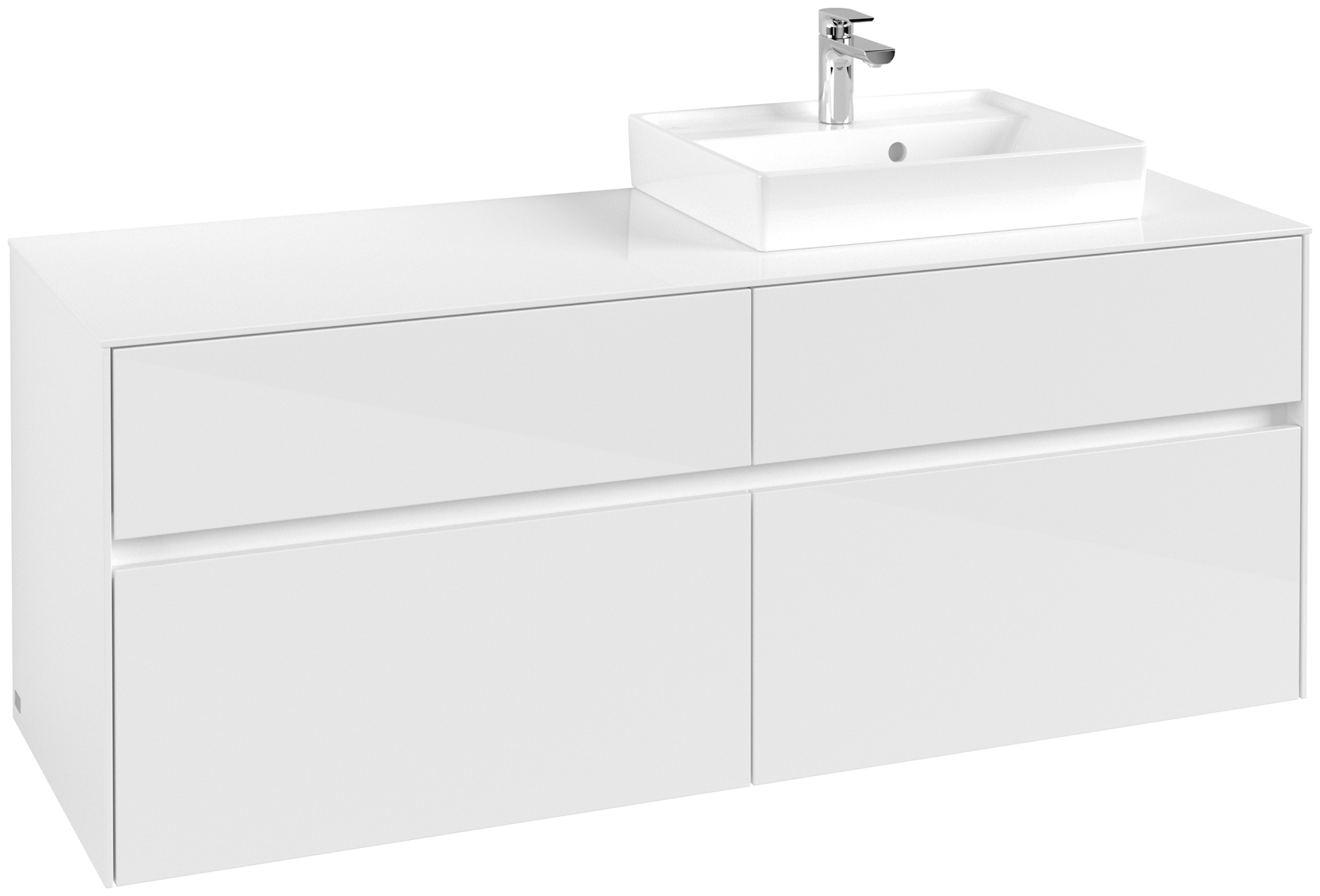 Villeroy & Boch Collaro Meuble sous plan, 4 tiroirs sur rails, 1400x548x500mm, Caisson: Glossy White, Façade: Glossy White