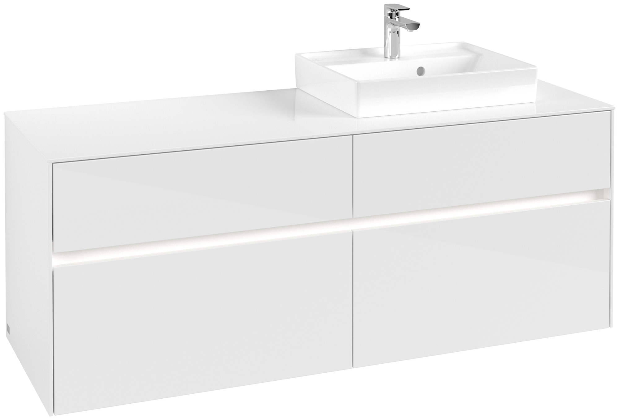 Villeroy & Boch Collaro Meuble sous plan, avec éclairage, 4 tiroirs sur rails, 1400x548x500mm, Caisson: Glossy White, Façade: Glossy White