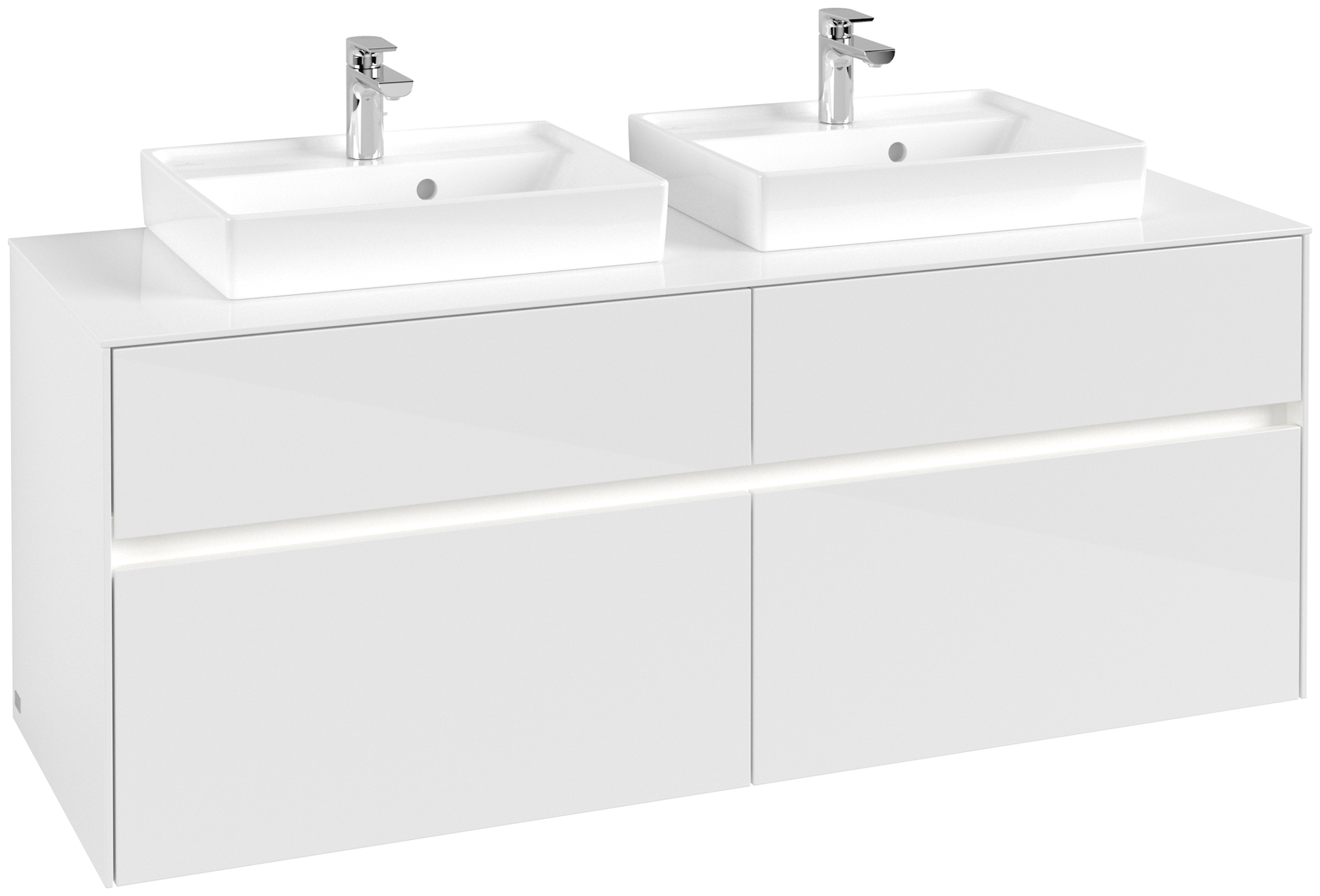 Villeroy & Boch Collaro Meuble sous plan, avec éclairage, 4 tiroirs sur rails, 1400x548x500mm, Caisson: Glossy White, Façade: Glossy White