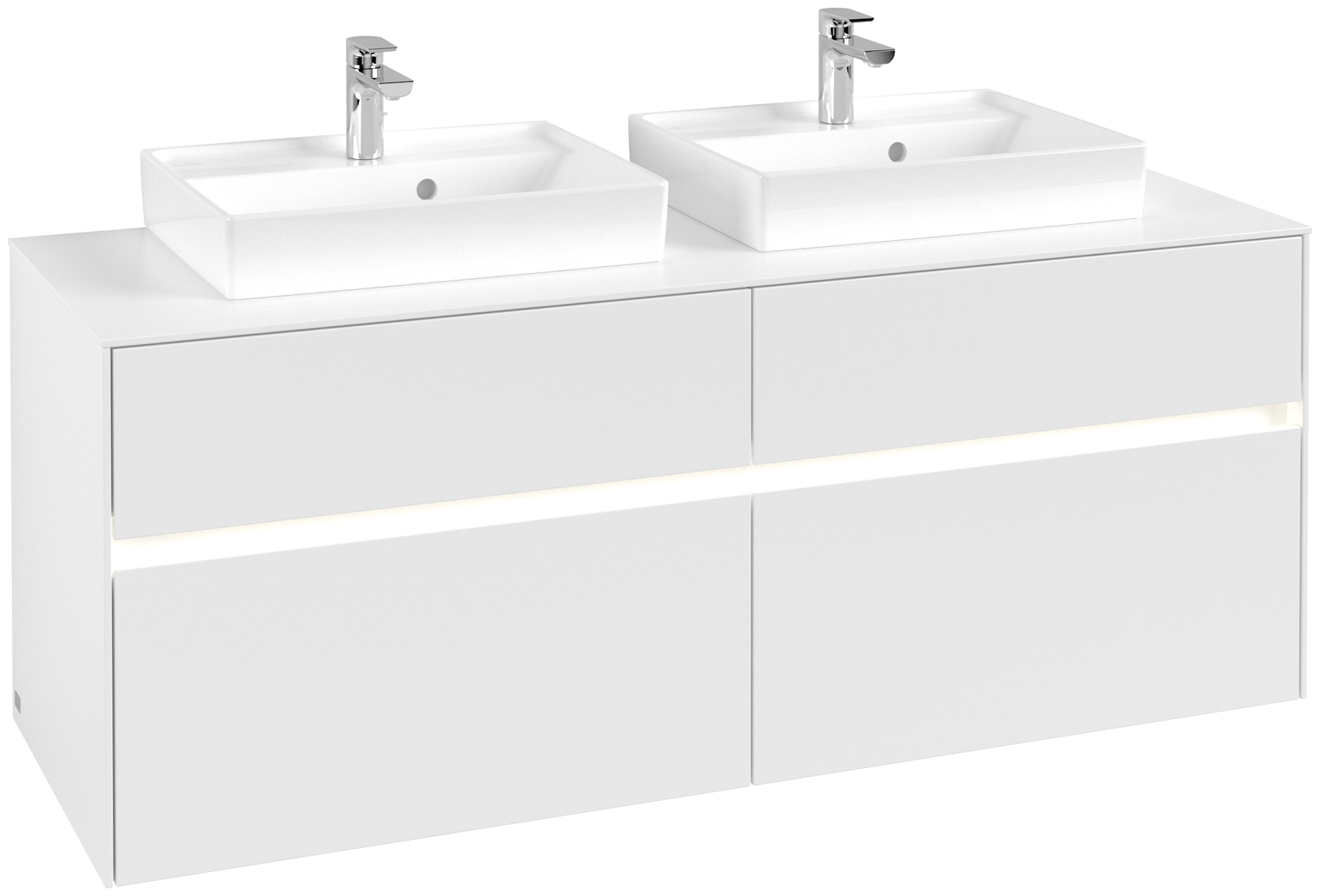 Villeroy & Boch Collaro Waschbeckenunterschrank, mit Beleuchtung, 4 Auszüge, 1400x548x500mm, Korpus: White Matt, Front: White Matt