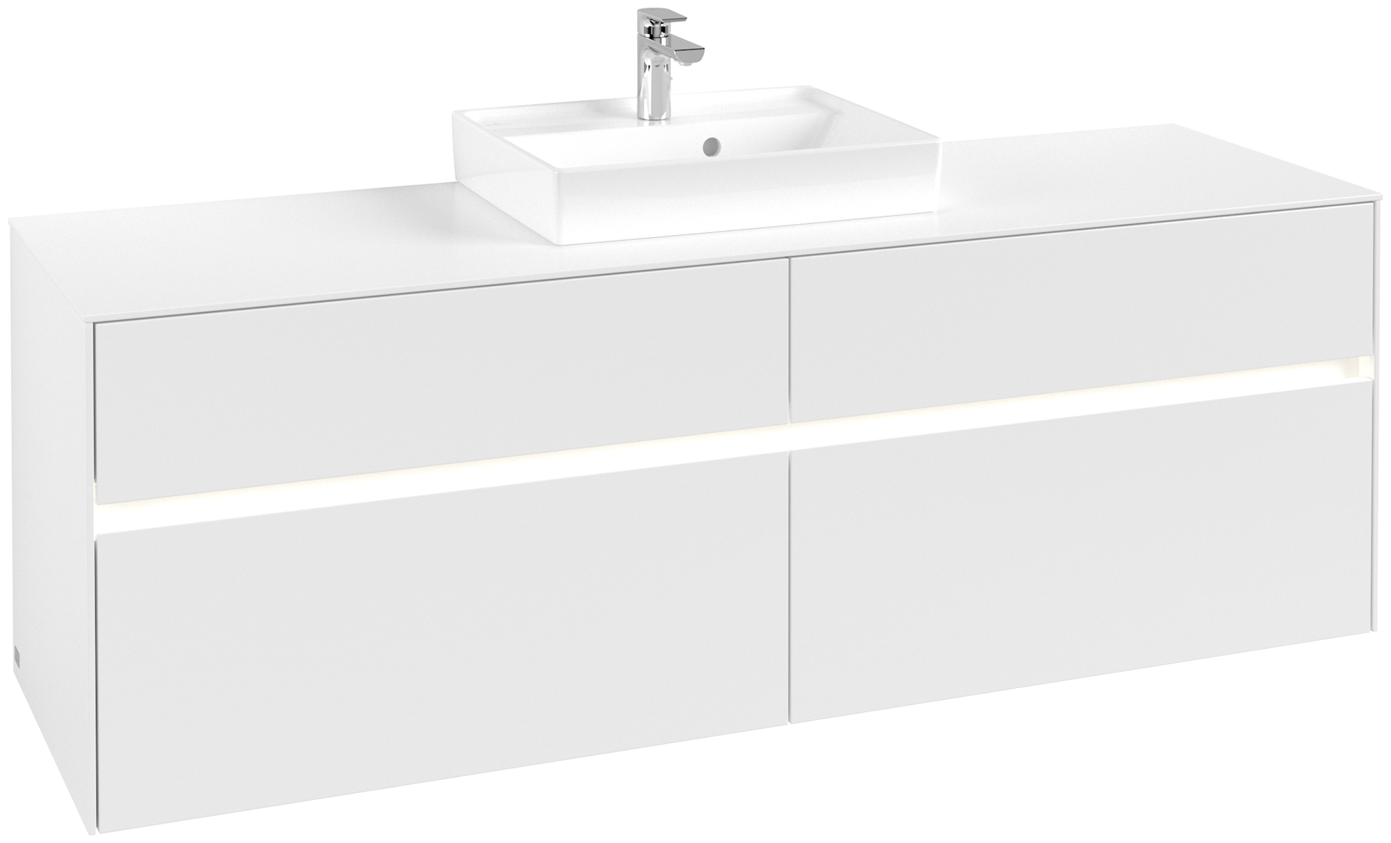 Villeroy & Boch Collaro Waschbeckenunterschrank, mit Beleuchtung, 4 Auszüge, 1600x548x500mm, Korpus: White Matt, Front: White Matt