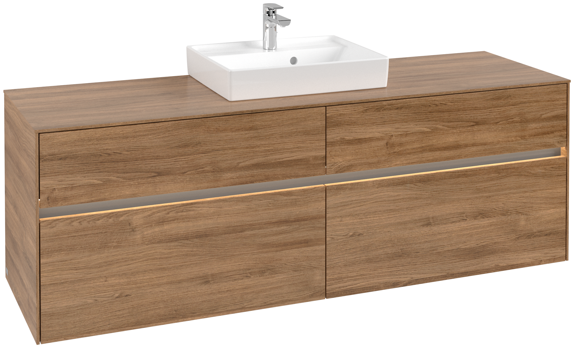 Villeroy & Boch Collaro Meuble sous plan, avec éclairage, 4 tiroirs sur rails, 1600x548x500mm, Caisson: Oak Kansas, Façade: Oak Kansas