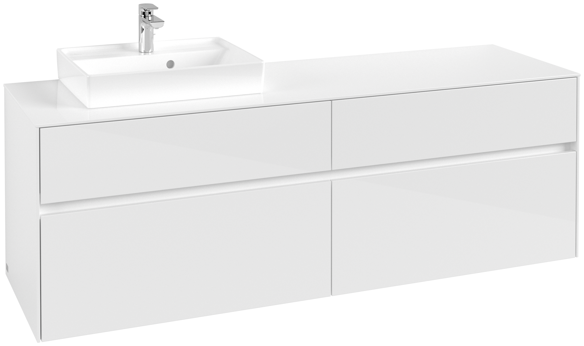 Villeroy & Boch Collaro Meuble sous plan, 4 tiroirs sur rails, 1600x548x500mm, Caisson: Glossy White, Façade: Glossy White