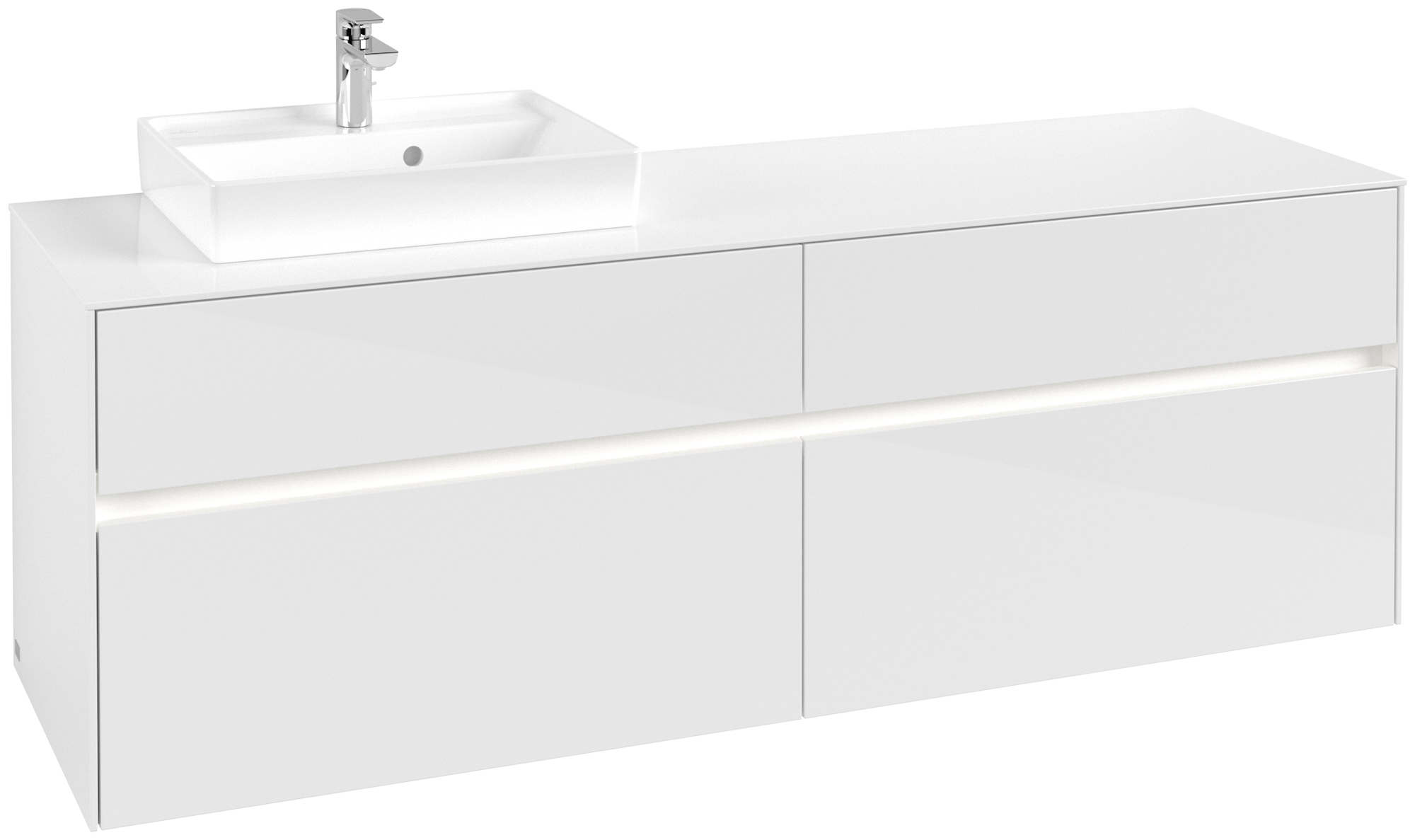 Villeroy & Boch Collaro Meuble sous plan, avec éclairage, 4 tiroirs sur rails, 1600x548x500mm, Caisson: Glossy White, Façade: Glossy White