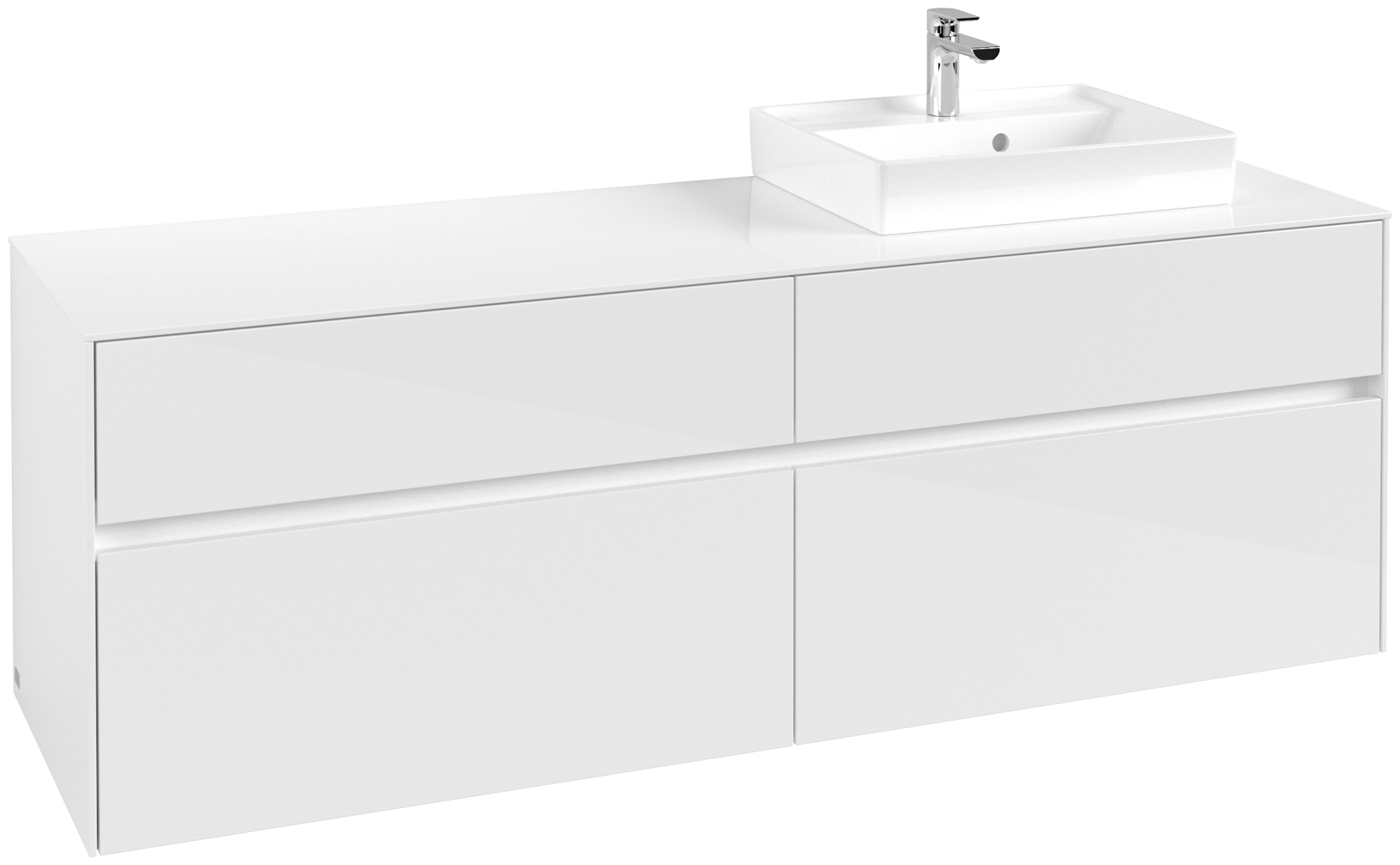 Villeroy & Boch Collaro Meuble sous plan, 4 tiroirs sur rails, 1600x548x500mm, Caisson: Glossy White, Façade: Glossy White