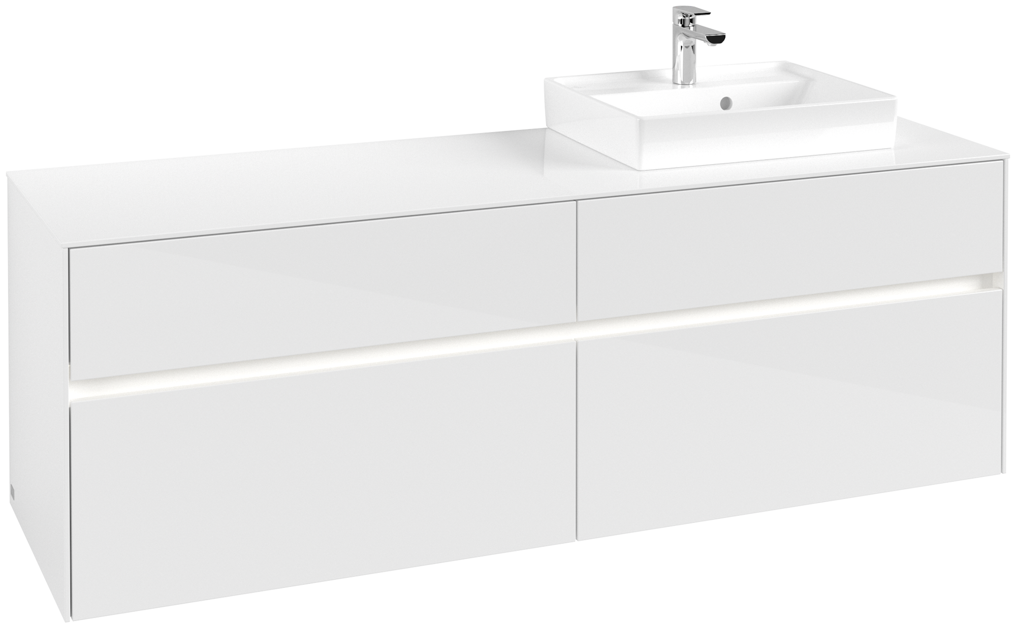 Villeroy & Boch Collaro Meuble sous plan, avec éclairage, 4 tiroirs sur rails, 1600x548x500mm, Caisson: Glossy White, Façade: Glossy White
