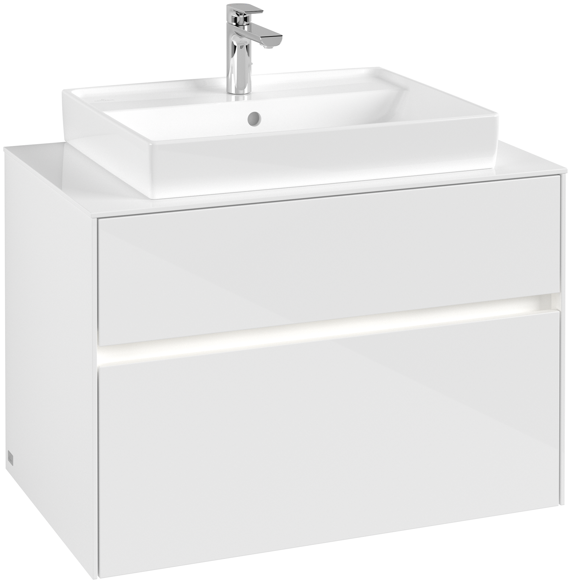 Villeroy & Boch Collaro Meuble sous plan, avec éclairage, 2 tiroirs sur rails, 800x548x500mm, Caisson: Glossy White, Façade: Glossy White