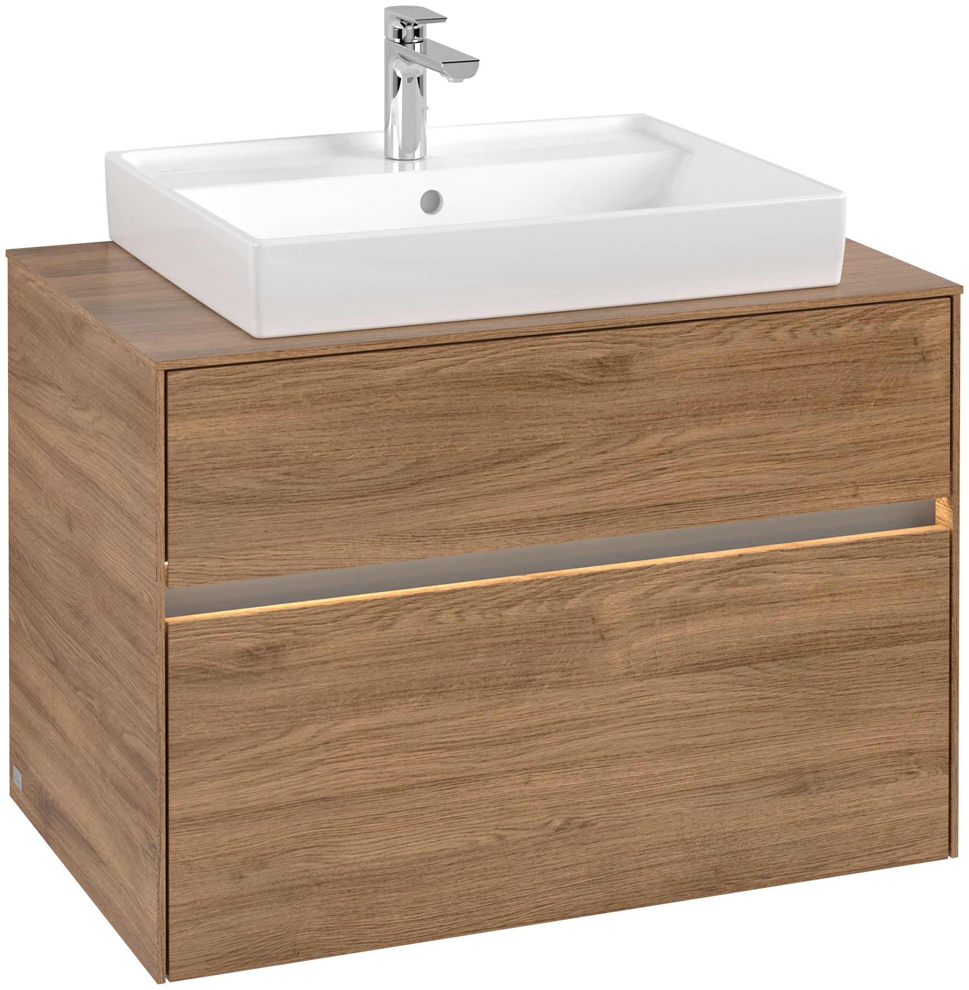Villeroy & Boch Collaro Allaskaappi, valovarustus, 2 ulosvedettävää osastoa, 800x548x500mm, Kotelo: Oak Kansas, Etuosa: Oak Kansas