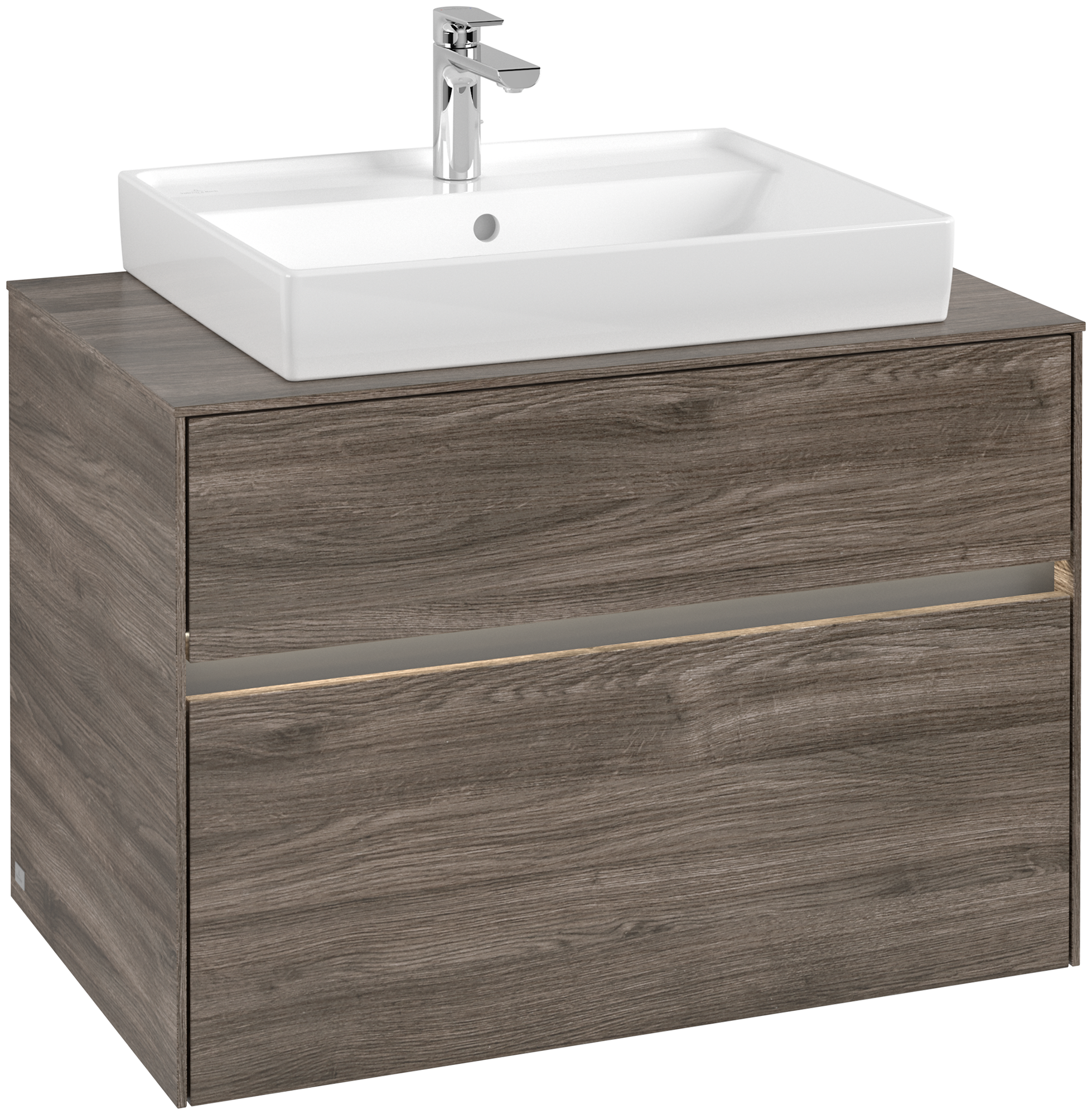 Villeroy & Boch Collaro Skåp till tvättställ, med belysning, 2 utdragbara fack, 800x548x500mm, Kropp: Stone Oak, Framsida: Stone Oak