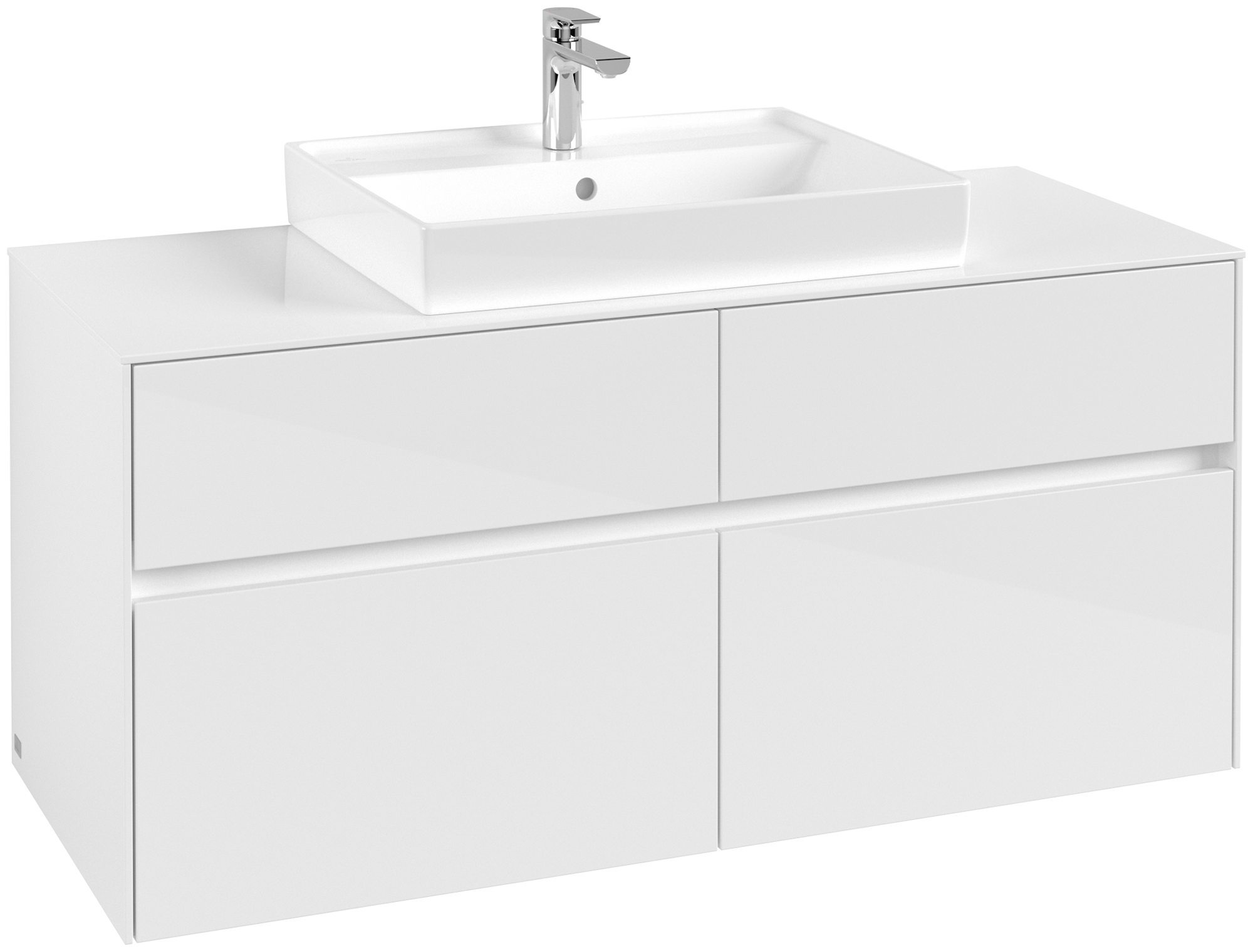 Villeroy & Boch Collaro Meuble sous plan, 4 tiroirs sur rails, 1200x548x500mm, Caisson: Glossy White, Façade: Glossy White