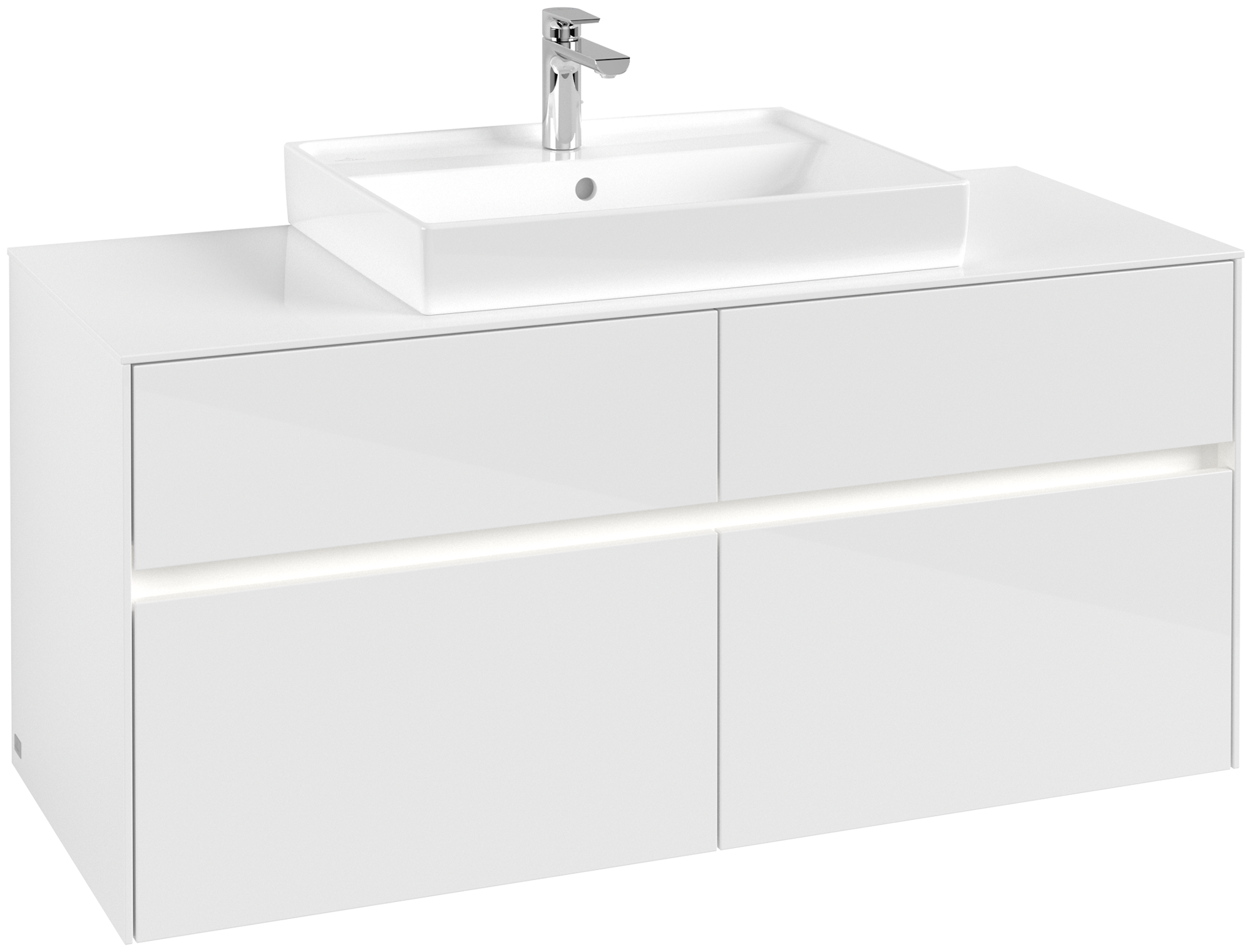Villeroy & Boch Collaro Meuble sous plan, avec éclairage, 4 tiroirs sur rails, 1200x548x500mm, Caisson: Glossy White, Façade: Glossy White