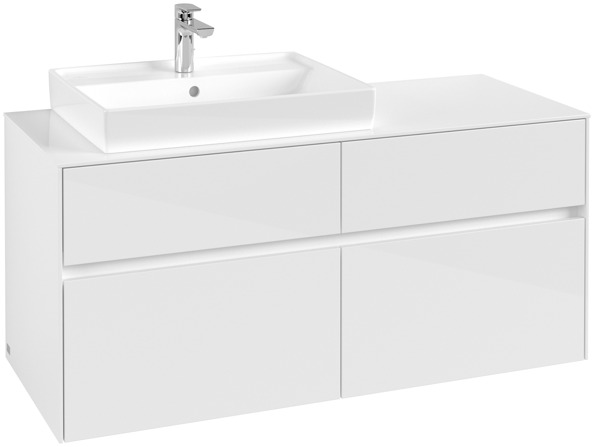 Villeroy & Boch Collaro Meuble sous plan, 4 tiroirs sur rails, 1200x548x500mm, Caisson: Glossy White, Façade: Glossy White