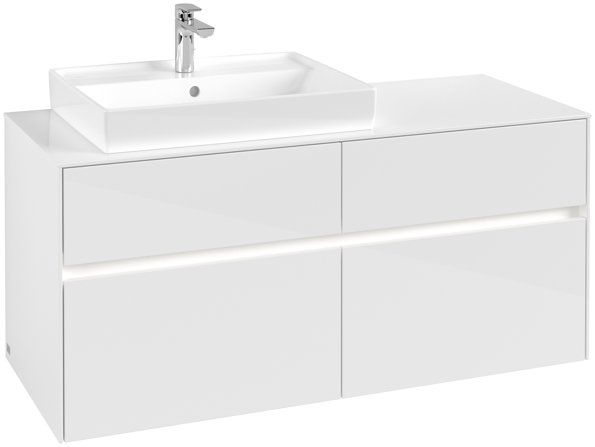 Villeroy & Boch Collaro Meuble sous plan, avec éclairage, 4 tiroirs sur rails, 1200x548x500mm, Caisson: Glossy White, Façade: Glossy White