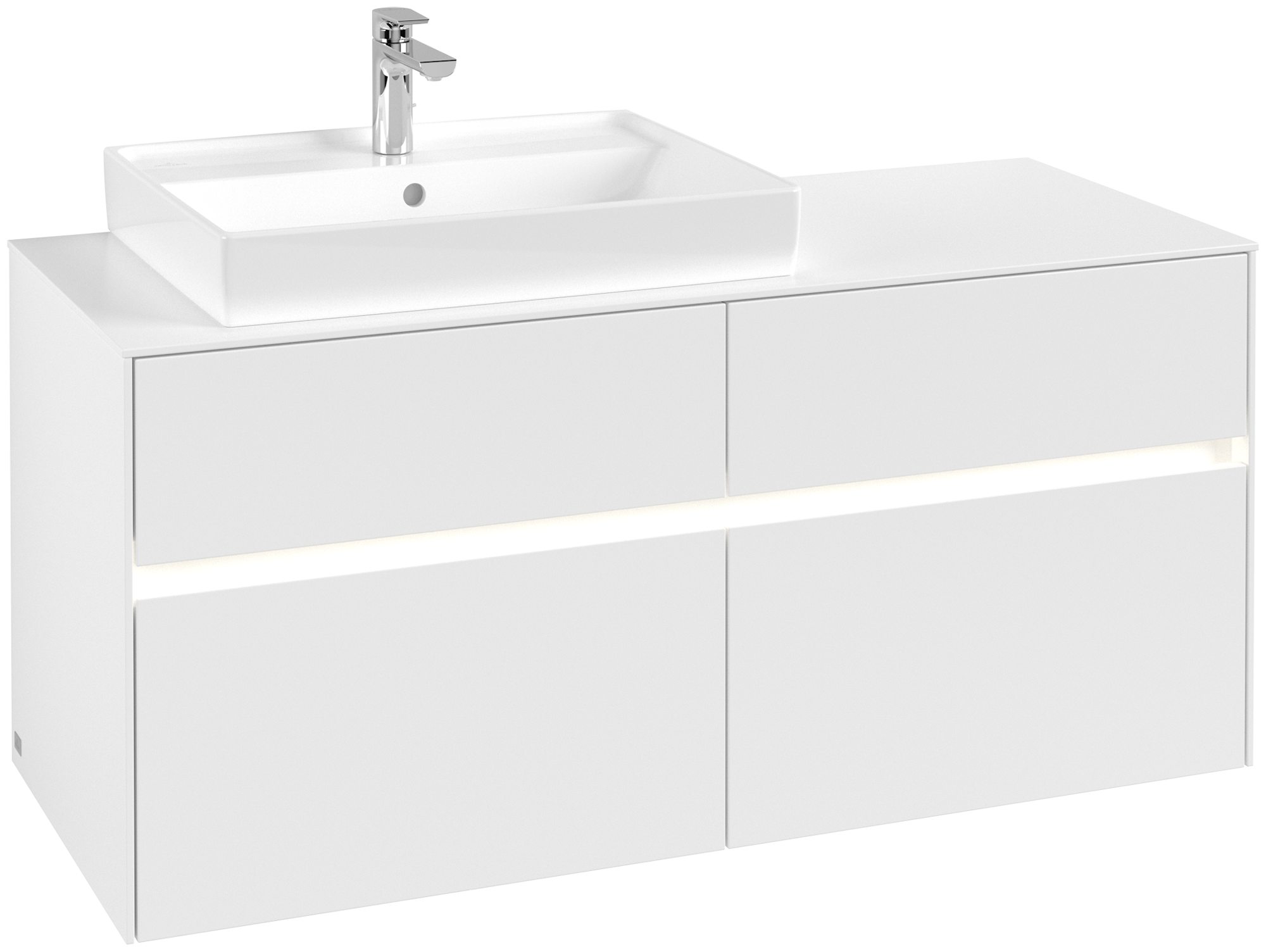 Villeroy & Boch Collaro Waschbeckenunterschrank, mit Beleuchtung, 4 Auszüge, 1200x548x500mm, Korpus: White Matt, Front: White Matt