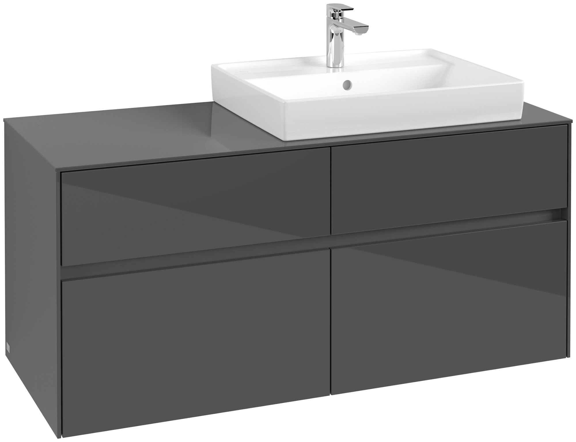 Villeroy & Boch Collaro Waschbeckenunterschrank, 4 Auszüge, 1200x548x500mm, Korpus: Glossy Grey, Front: Glossy Grey