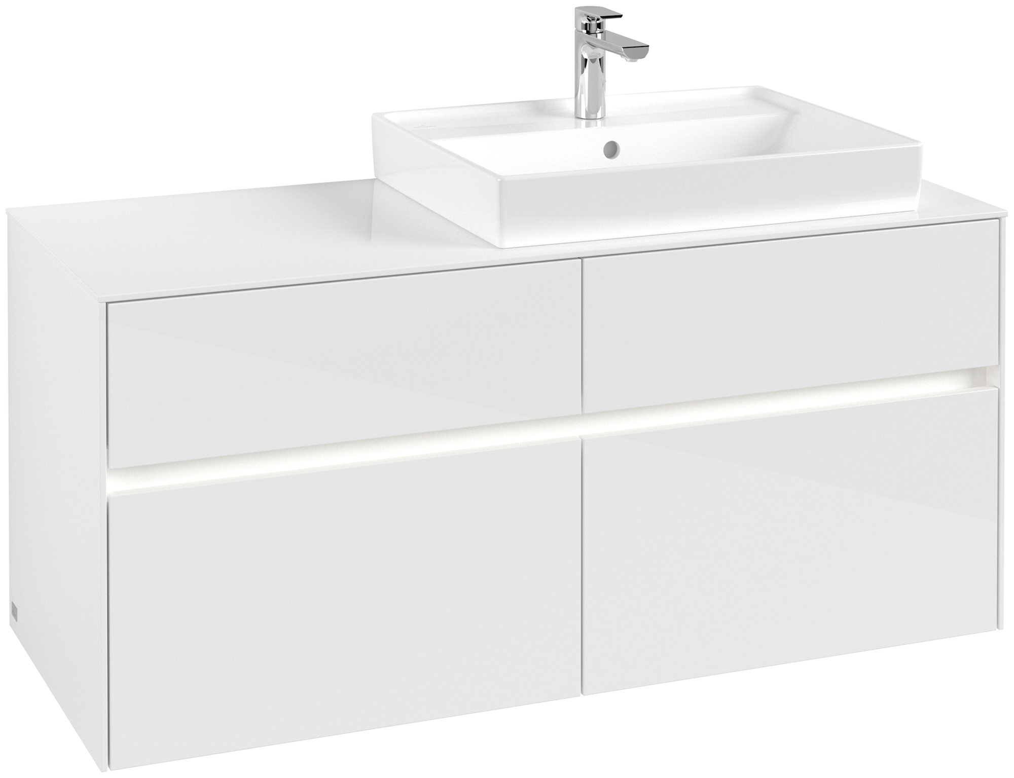 Villeroy & Boch Collaro Meuble sous plan, avec éclairage, 4 tiroirs sur rails, 1200x548x500mm, Caisson: Glossy White, Façade: Glossy White