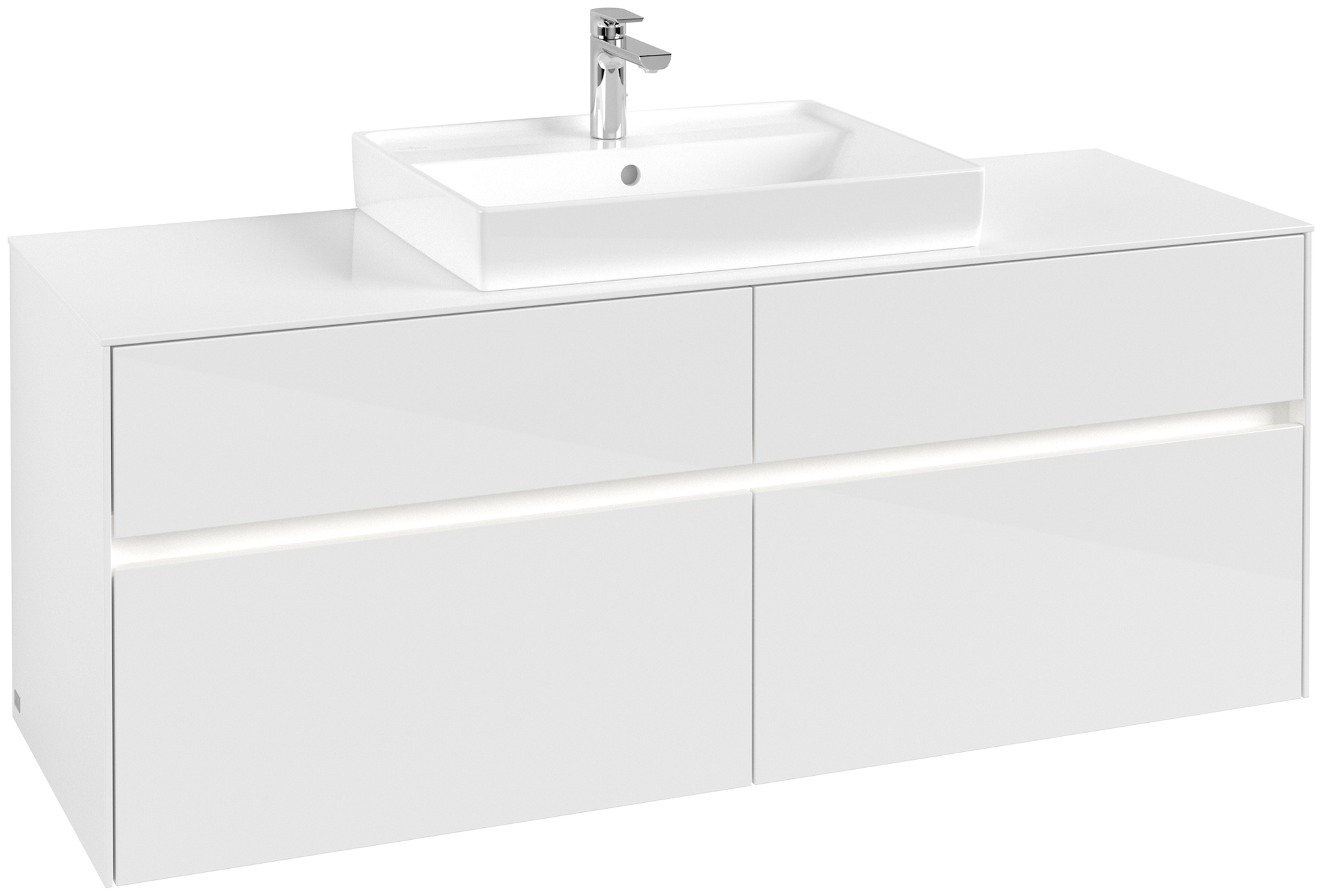 Villeroy & Boch Collaro Meuble sous plan, avec éclairage, 4 tiroirs sur rails, 500x548x1400mm, Caisson: Glossy White, Façade: Glossy White