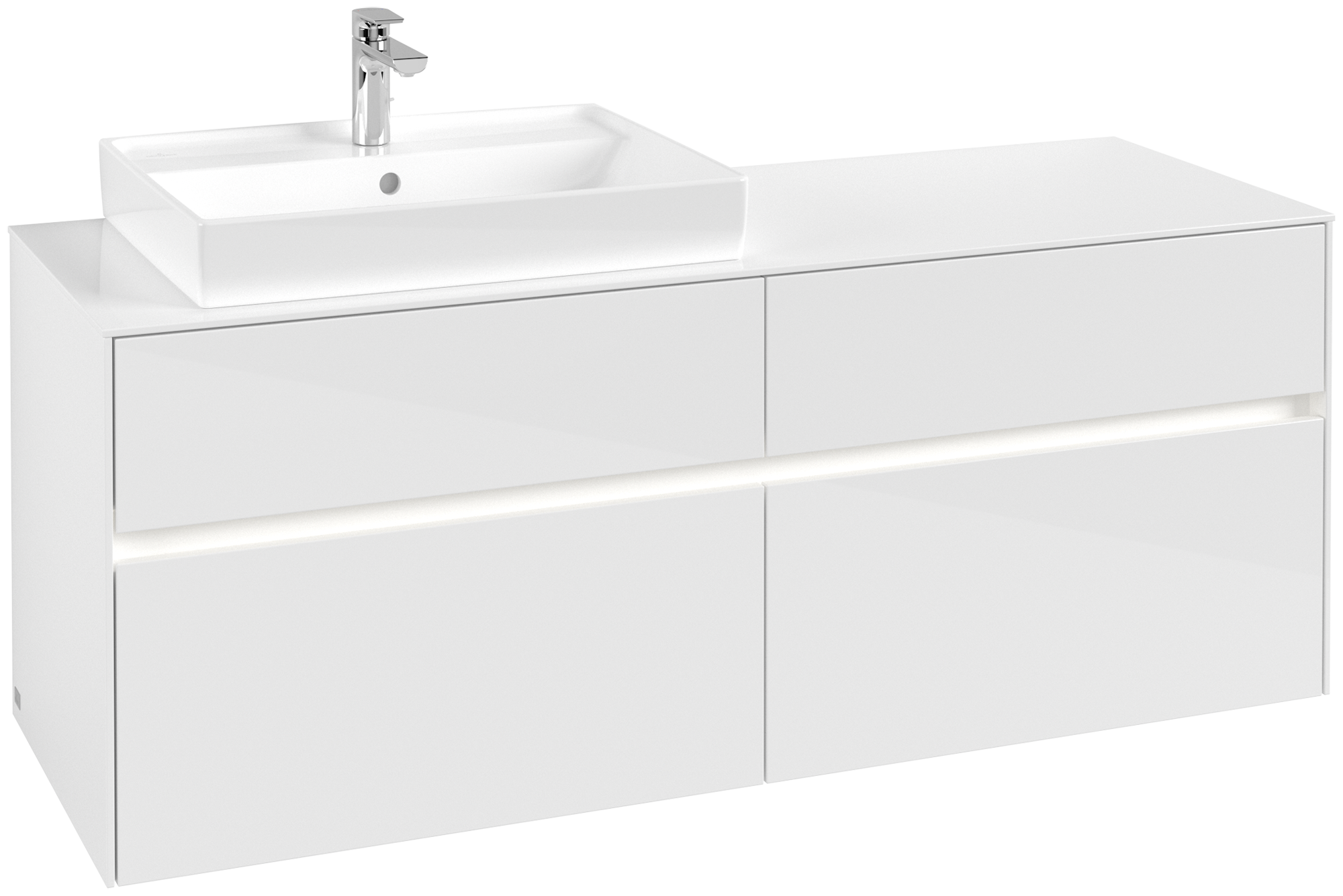 Villeroy & Boch Collaro Meuble sous plan, avec éclairage, 4 tiroirs sur rails, 1400x548x500mm, Caisson: Glossy White, Façade: Glossy White