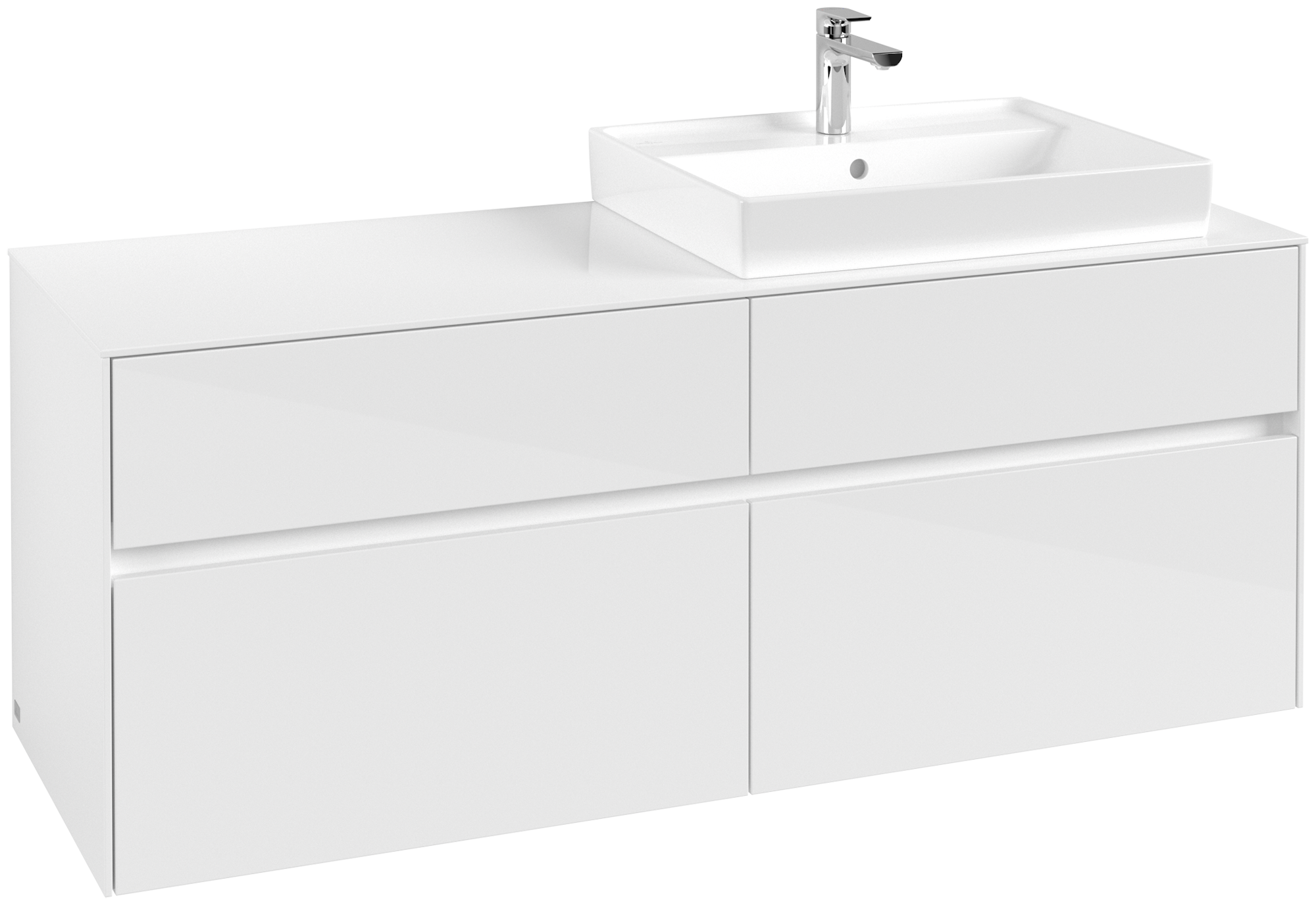 Villeroy & Boch Collaro Meuble sous plan, 4 tiroirs sur rails, 1400x548x500mm, Caisson: Glossy White, Façade: Glossy White