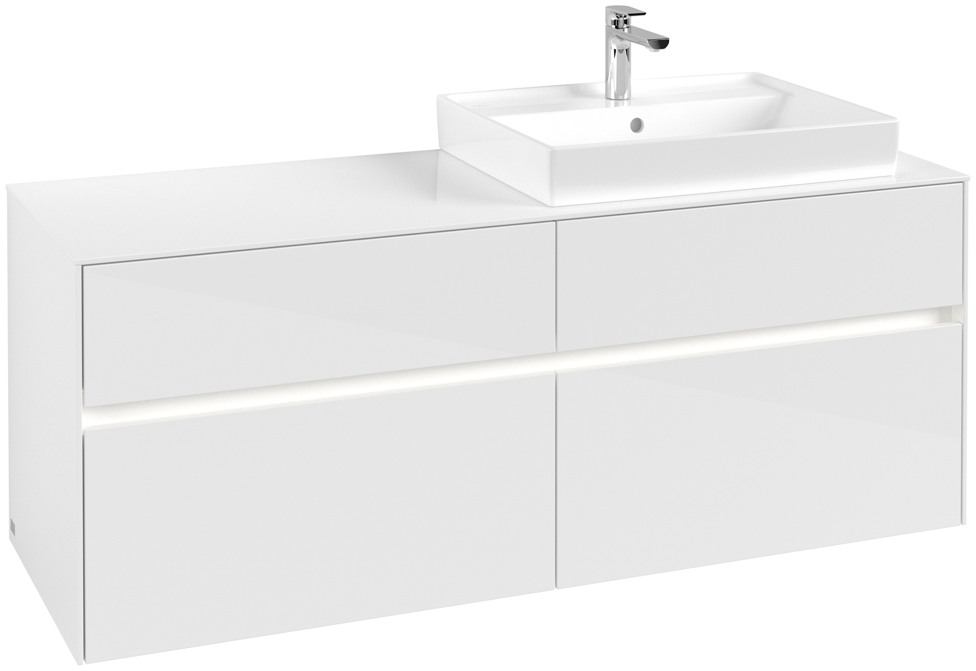 Villeroy & Boch Collaro Meuble sous plan, avec éclairage, 4 tiroirs sur rails, 1400x548x500mm, Caisson: Glossy White, Façade: Glossy White