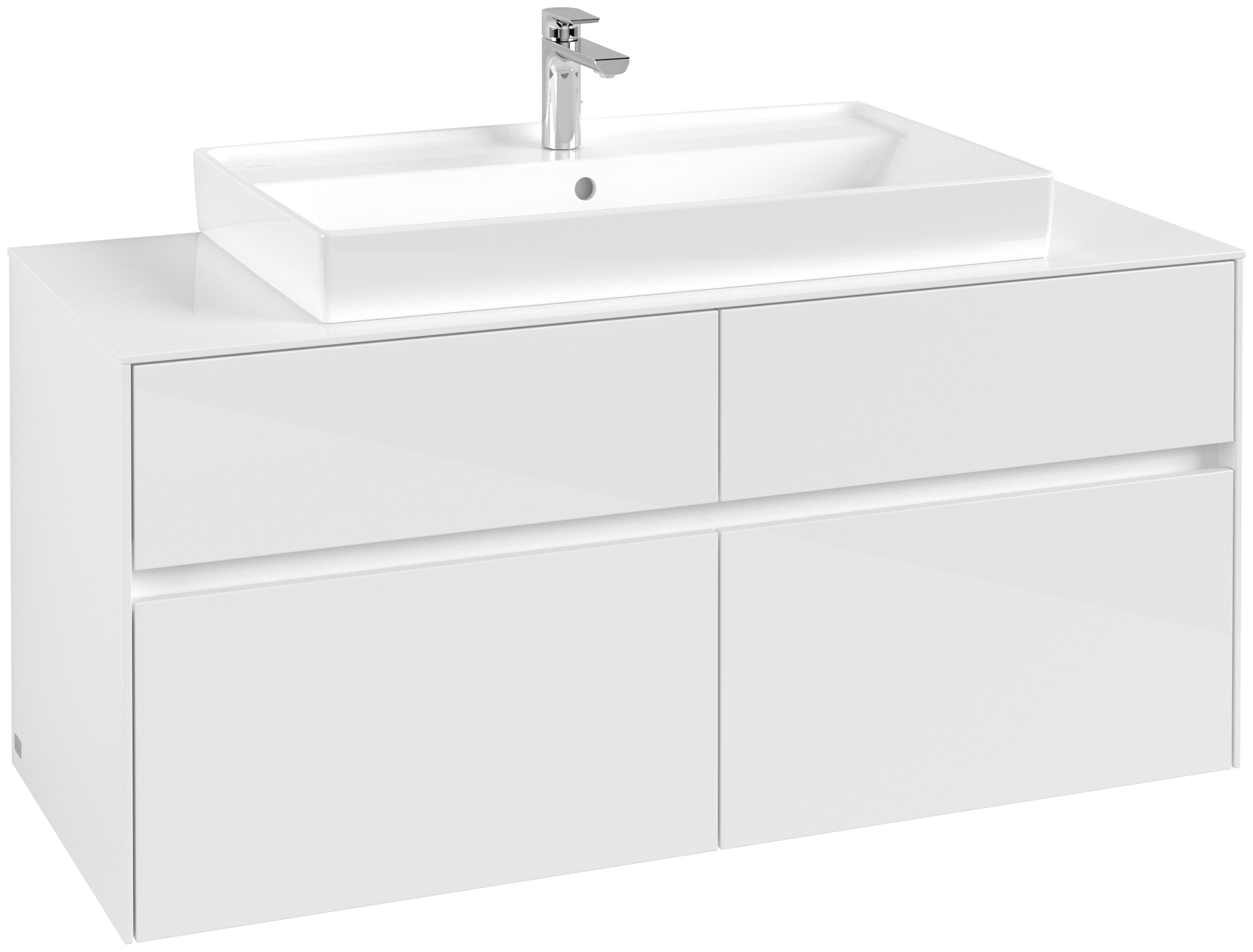 Villeroy & Boch Collaro Meuble sous plan, 4 tiroirs sur rails, 1200x548x500mm, Caisson: Glossy White, Façade: Glossy White