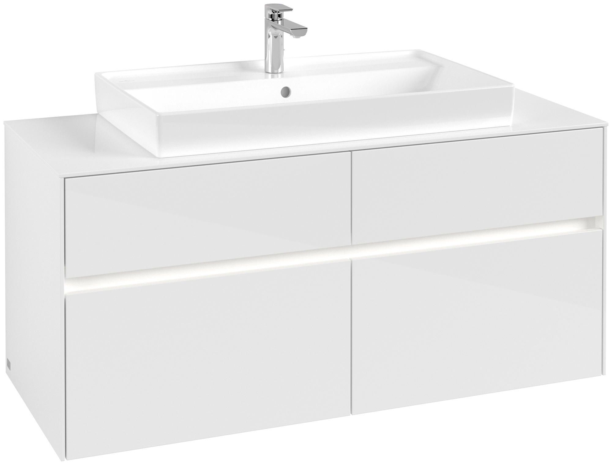 Villeroy & Boch Collaro Meuble sous plan, avec éclairage, 4 tiroirs sur rails, 1200x548x500mm, Caisson: Glossy White, Façade: Glossy White