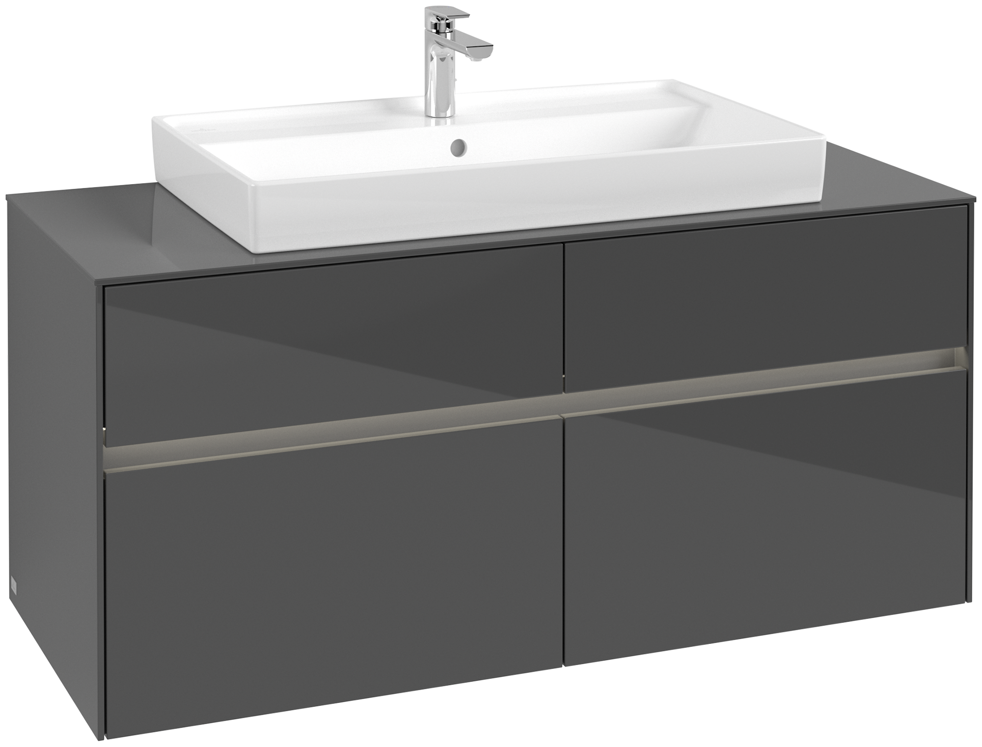 Villeroy & Boch Collaro Skåp till tvättställ, med belysning, 4 utdragbara fack, 1200x548x500mm, Kropp: Glossy Grey, Framsida: Glossy Grey