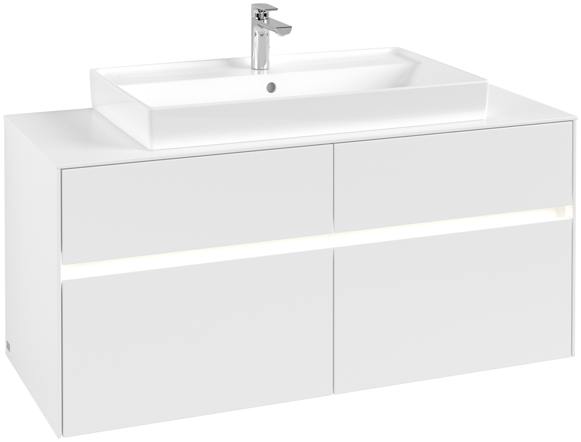 Villeroy & Boch Collaro Skåp till tvättställ, med belysning, 4 utdragbara fack, 1200x548x500mm, Kropp: White Matt, Framsida: White Matt