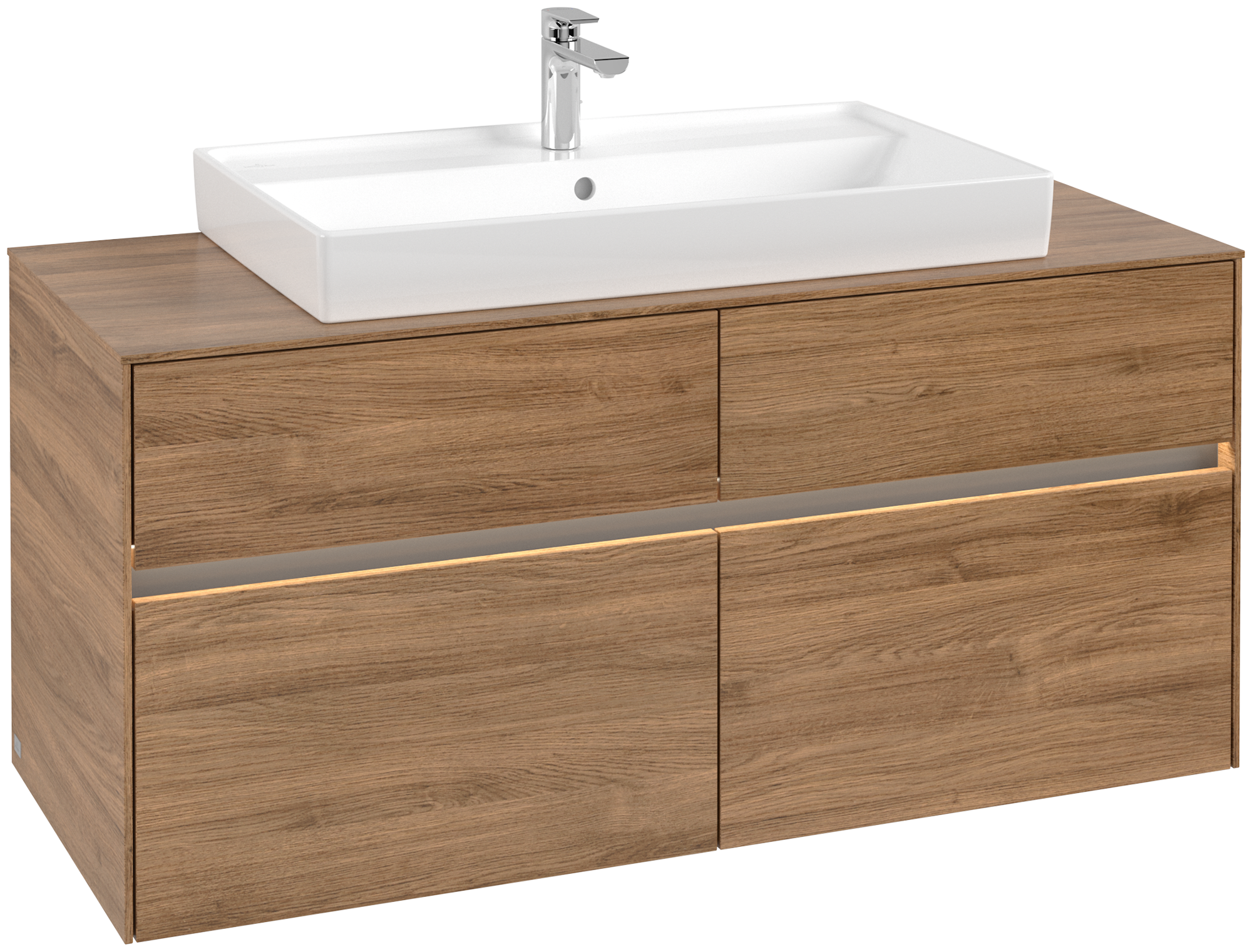 Villeroy & Boch Collaro Skåp till tvättställ, med belysning, 4 utdragbara fack, 1200x548x500mm, Kropp: Oak Kansas, Framsida: Oak Kansas