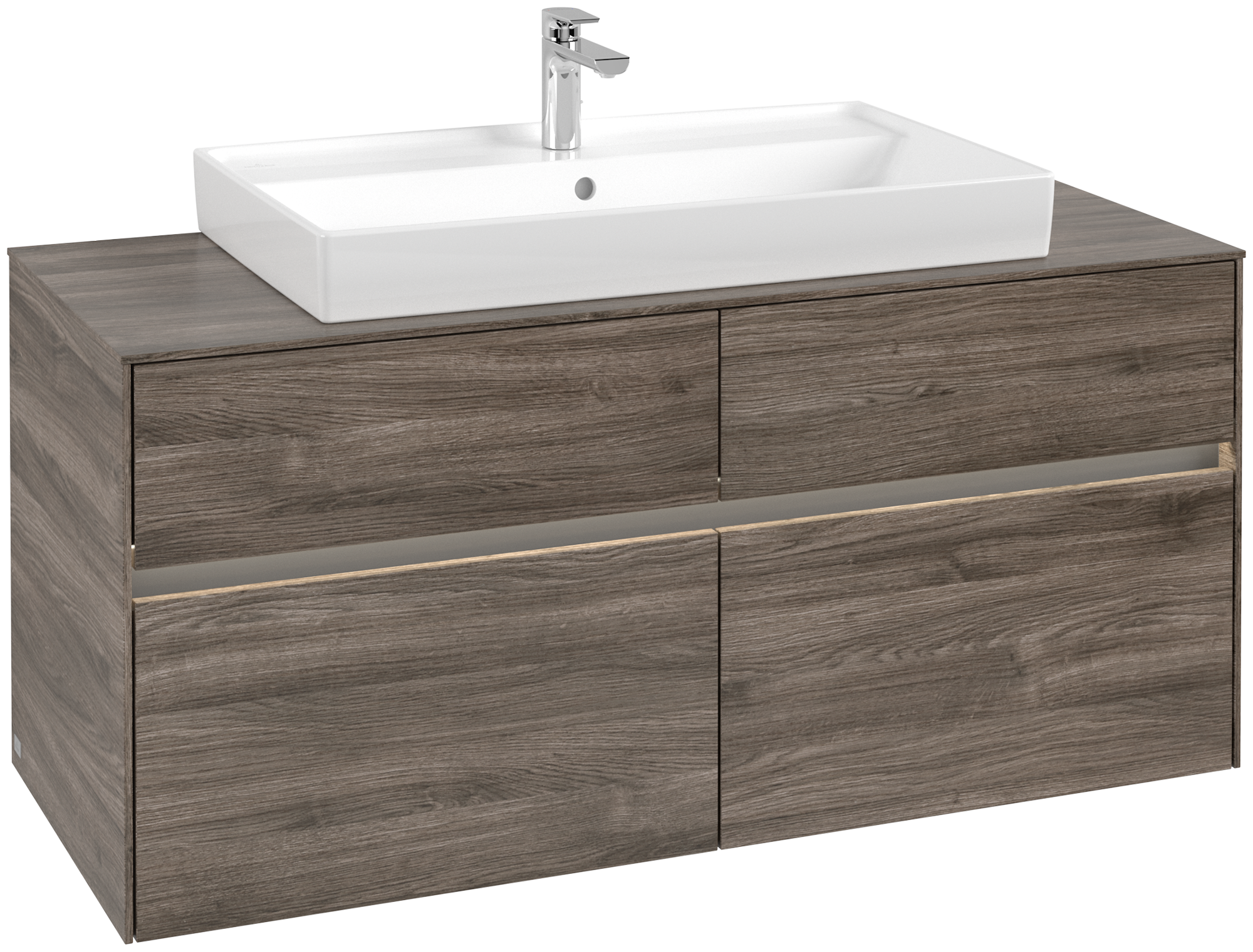 Villeroy & Boch Collaro Skåp till tvättställ, med belysning, 4 utdragbara fack, 1200x548x500mm, Kropp: Stone Oak, Framsida: Stone Oak