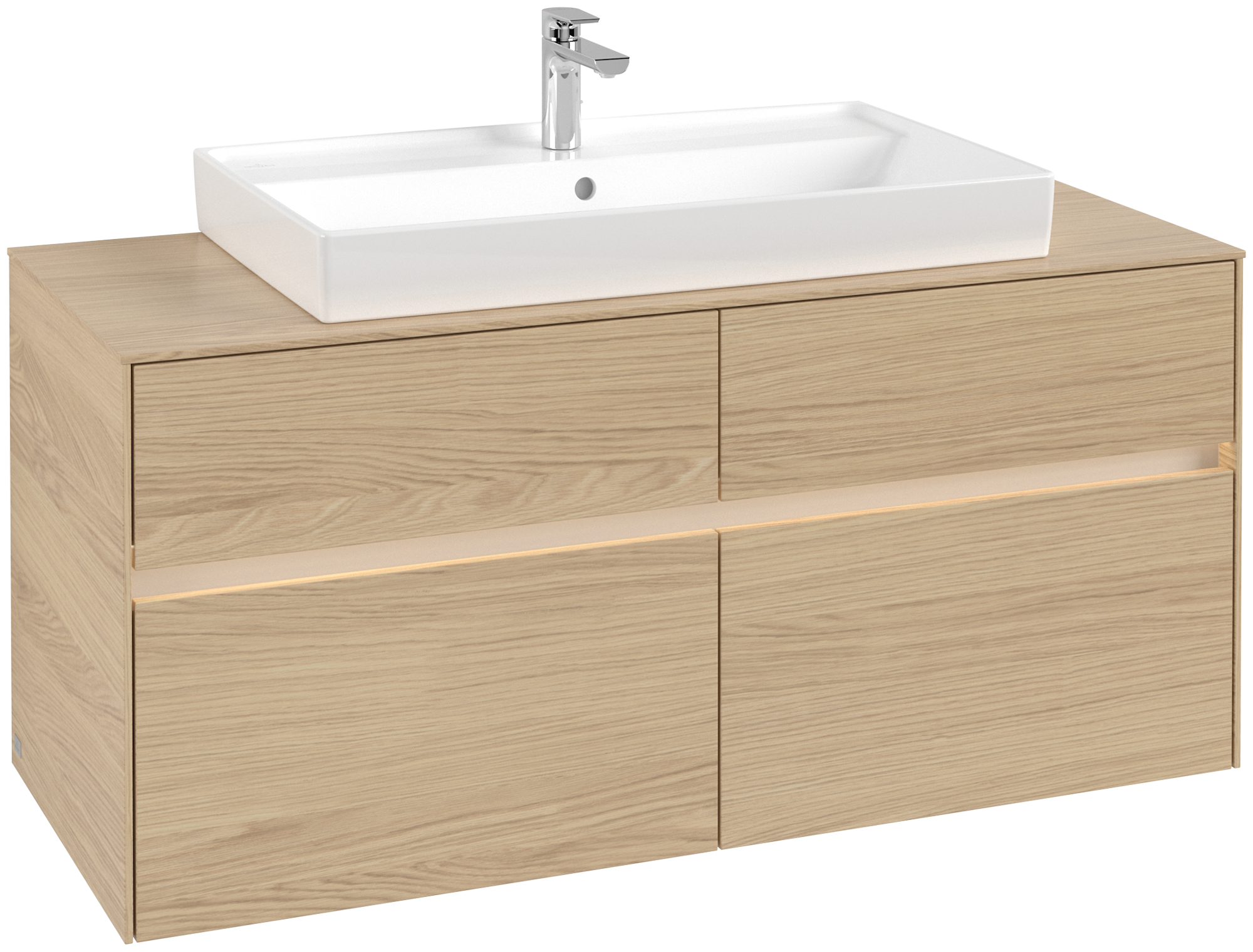 Villeroy & Boch Collaro Skåp till tvättställ, med belysning, 4 utdragbara fack, 1200x548x500mm, Kropp: Nordic Oak, Framsida: Nordic Oak