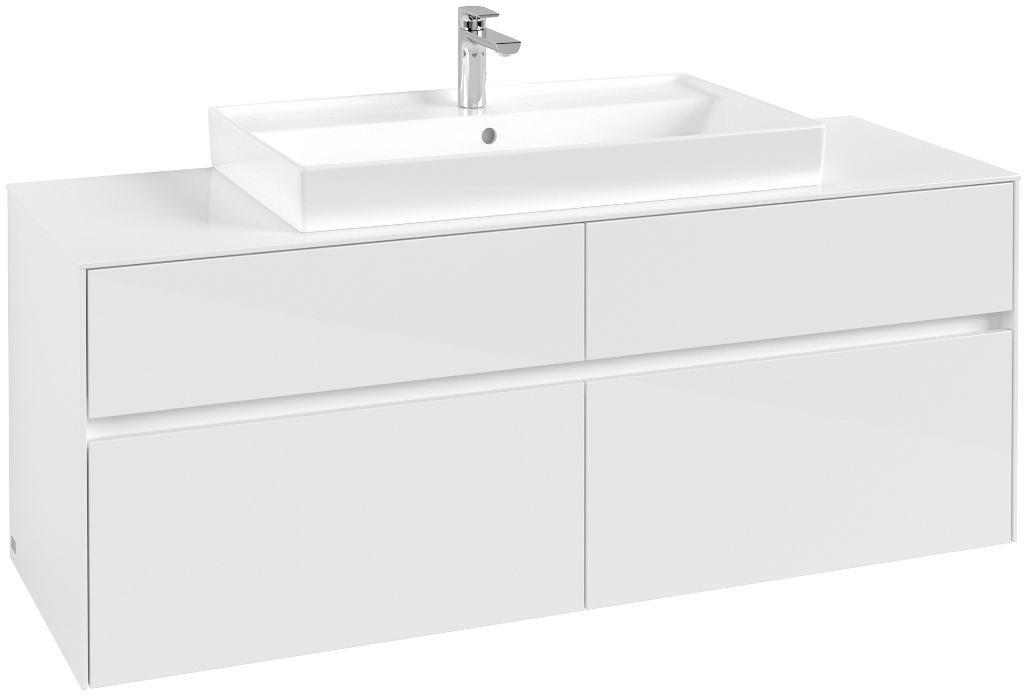 Villeroy & Boch Collaro Meuble sous plan, 4 tiroirs sur rails, 1400x548x500mm, Caisson: Glossy White, Façade: Glossy White