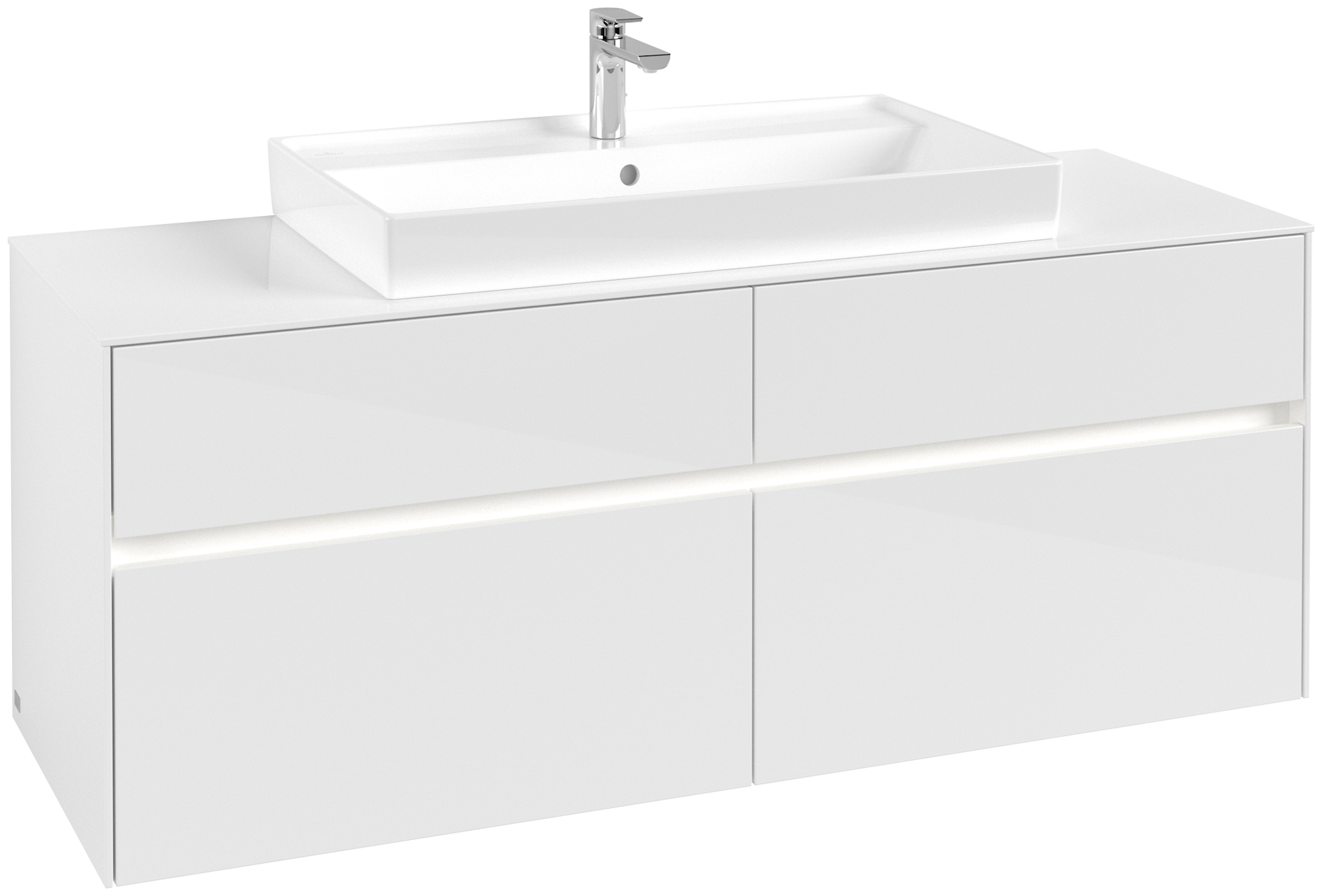 Villeroy & Boch Collaro Meuble sous plan, avec éclairage, 4 tiroirs sur rails, 1400x548x500mm, Caisson: Glossy White, Façade: Glossy White