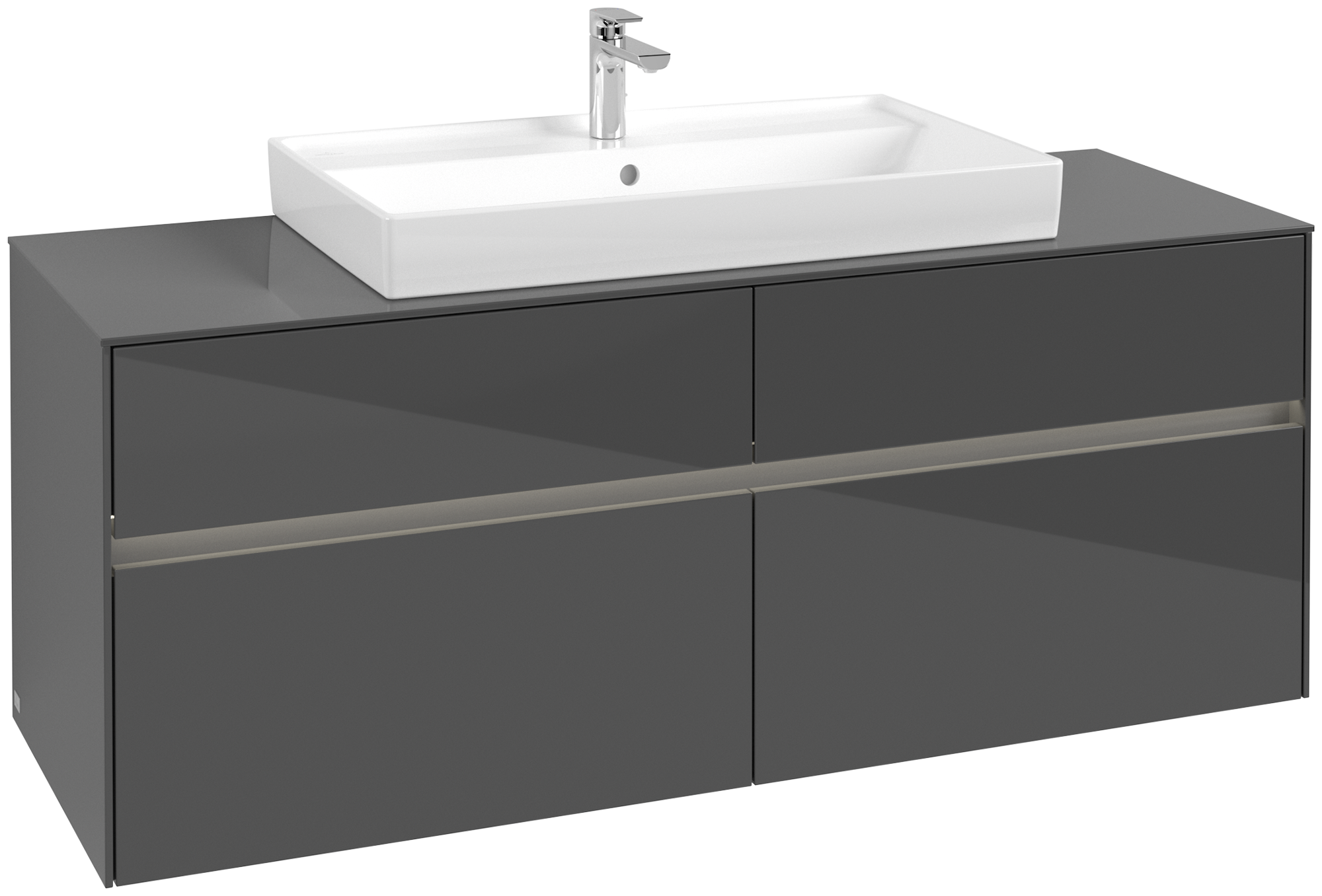 Villeroy & Boch Collaro Skåp till tvättställ, med belysning, 4 utdragbara fack, 1400x548x500mm, Kropp: Glossy Grey, Framsida: Glossy Grey
