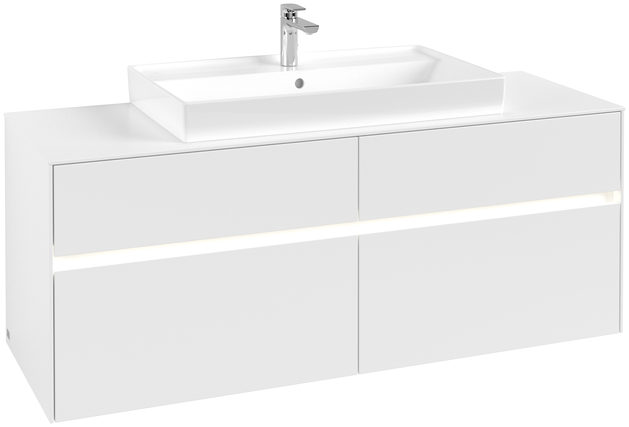 Villeroy & Boch Collaro Skåp till tvättställ, med belysning, 4 utdragbara fack, 1400x548x500mm, Kropp: White Matt, Framsida: White Matt