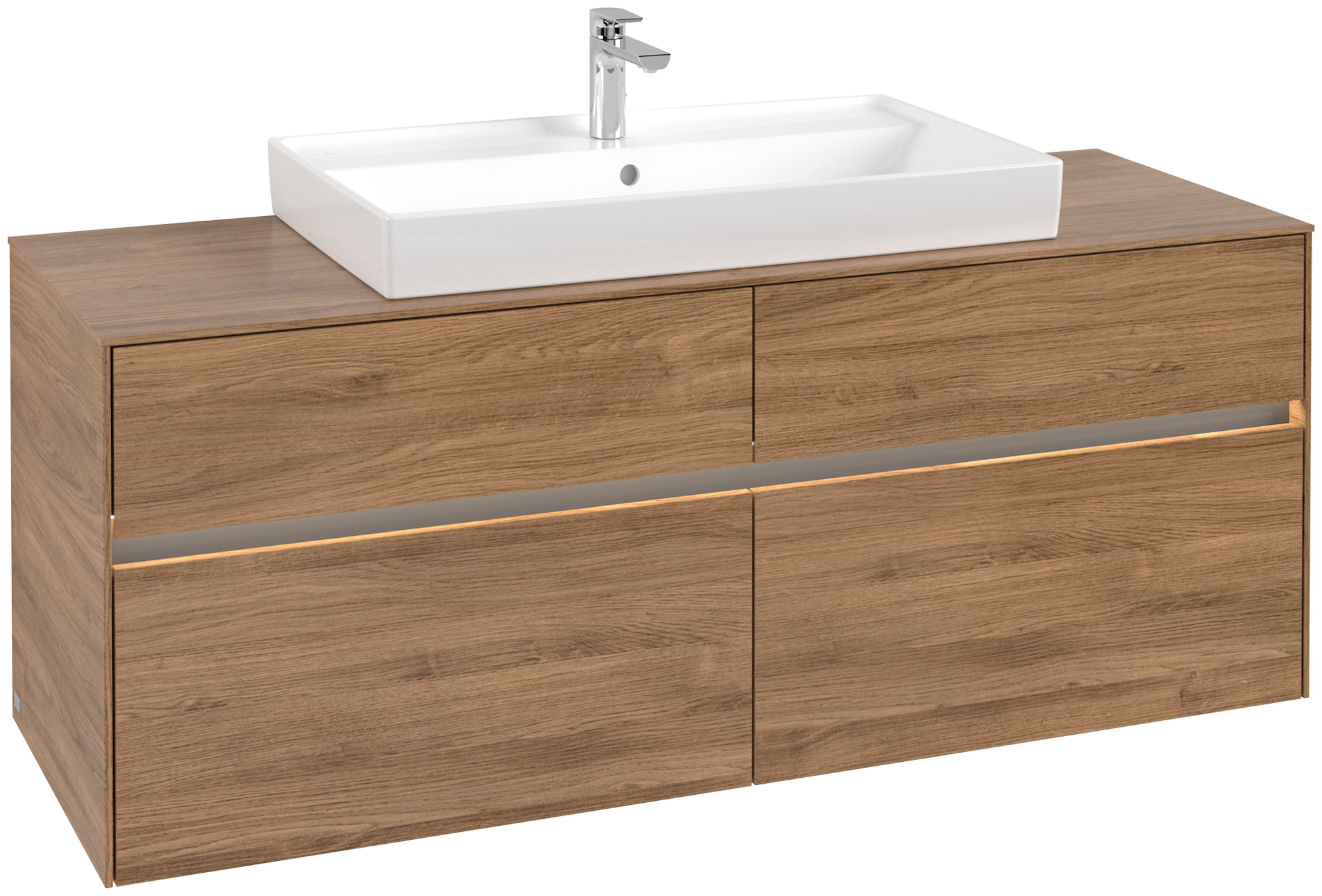 Villeroy & Boch Collaro Skåp till tvättställ, med belysning, 4 utdragbara fack, 1400x548x500mm, Kropp: Oak Kansas, Framsida: Oak Kansas