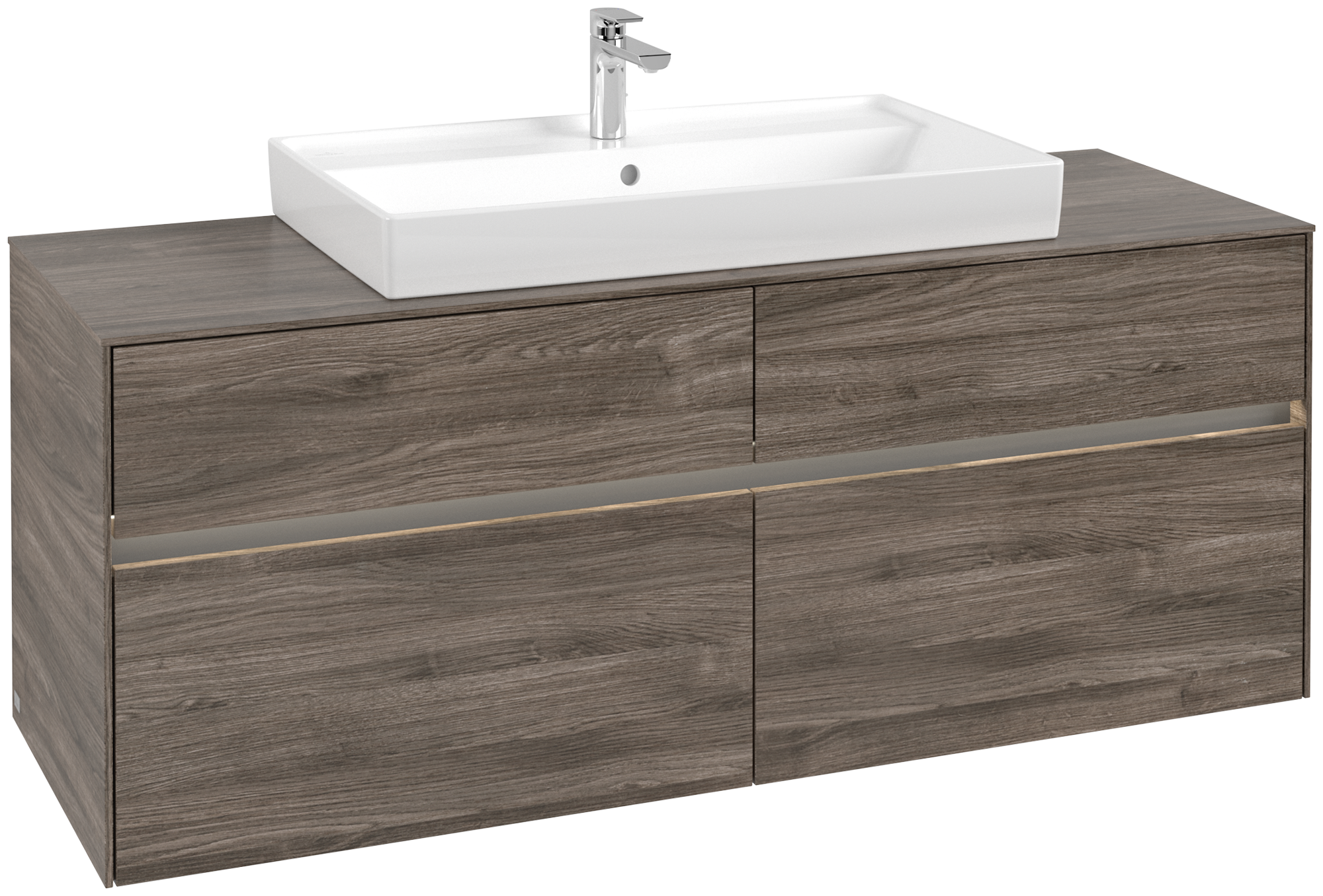 Villeroy & Boch Collaro Skåp till tvättställ, med belysning, 4 utdragbara fack, 1400x548x500mm, Kropp: Stone Oak, Framsida: Stone Oak