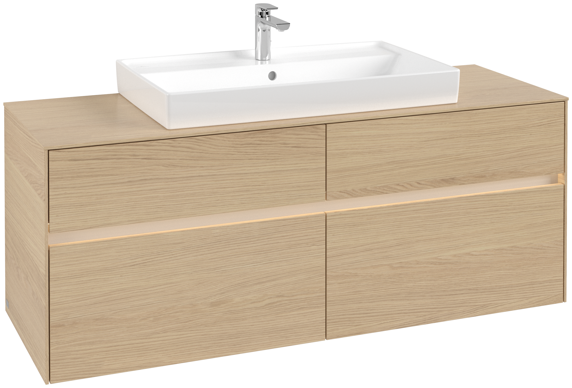 Villeroy & Boch Collaro Skåp till tvättställ, med belysning, 4 utdragbara fack, 1400x548x500mm, Kropp: Nordic Oak, Framsida: Nordic Oak
