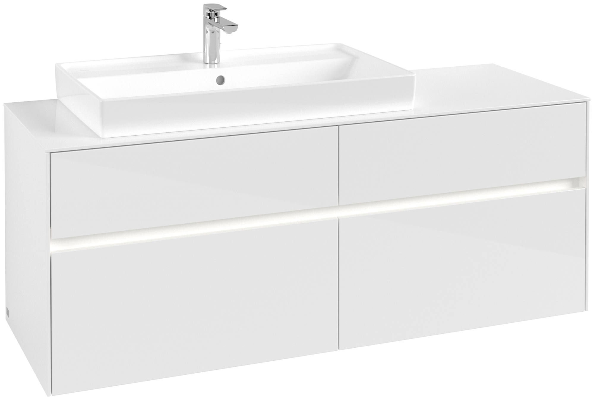 Villeroy & Boch Collaro Meuble sous plan, avec éclairage, 4 tiroirs sur rails, 1400x548x500mm, Caisson: Glossy White, Façade: Glossy White
