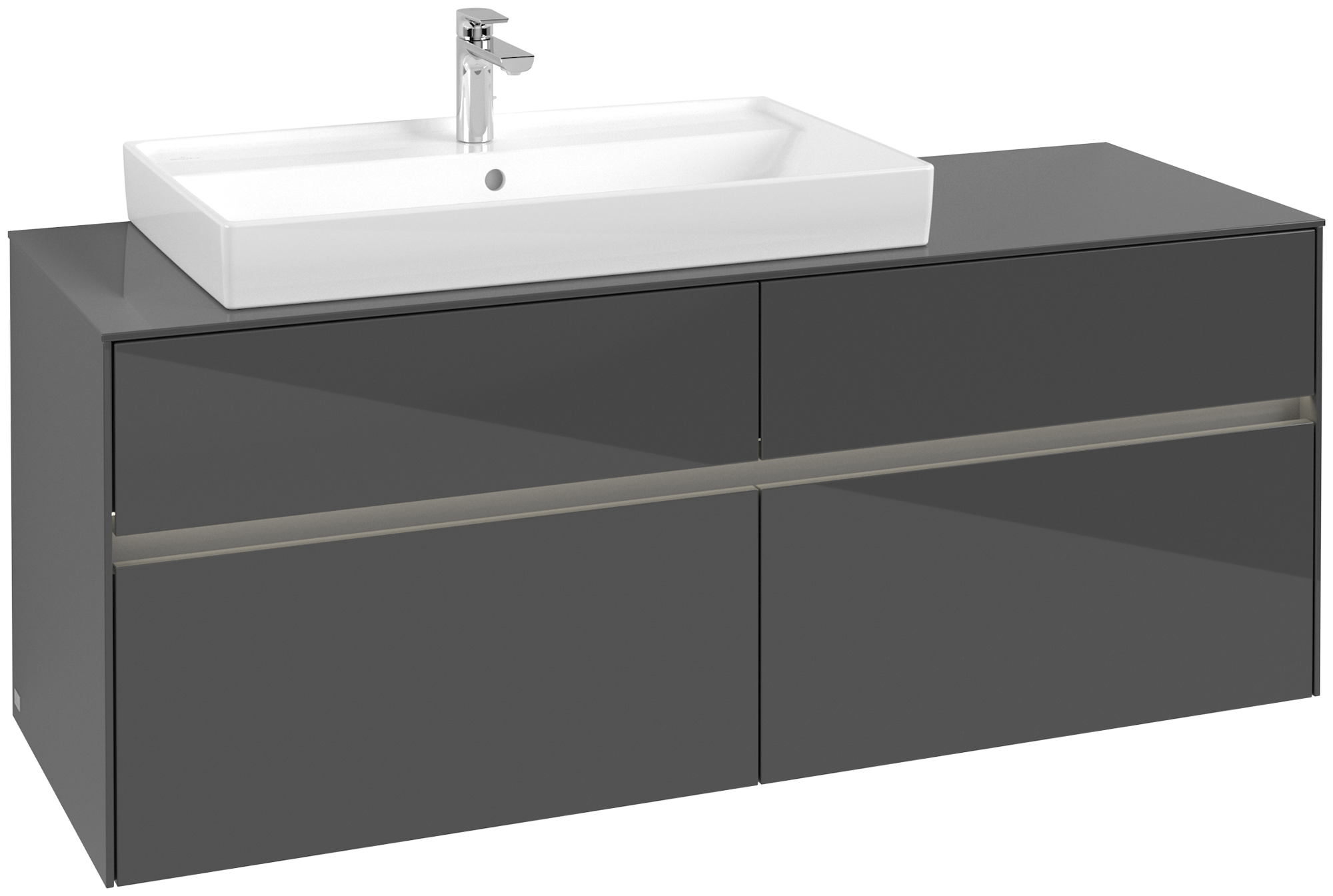 Villeroy & Boch Collaro Skåp till tvättställ, med belysning, 4 utdragbara fack, 1400x548x500mm, Kropp: Glossy Grey, Framsida: Glossy Grey