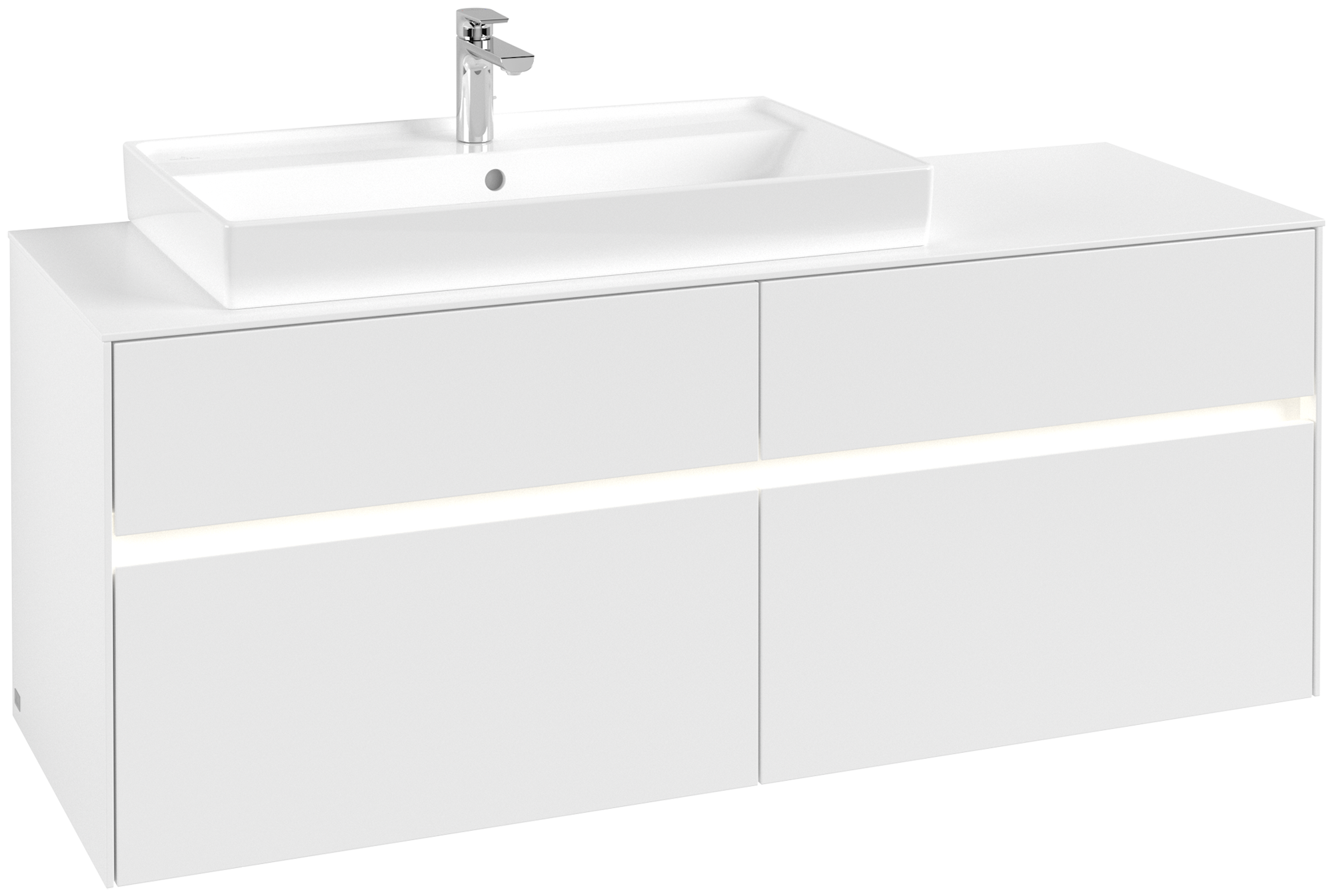 Villeroy & Boch Collaro Waschbeckenunterschrank, mit Beleuchtung, 4 Auszüge, 1400x548x500mm, Korpus: White Matt, Front: White Matt