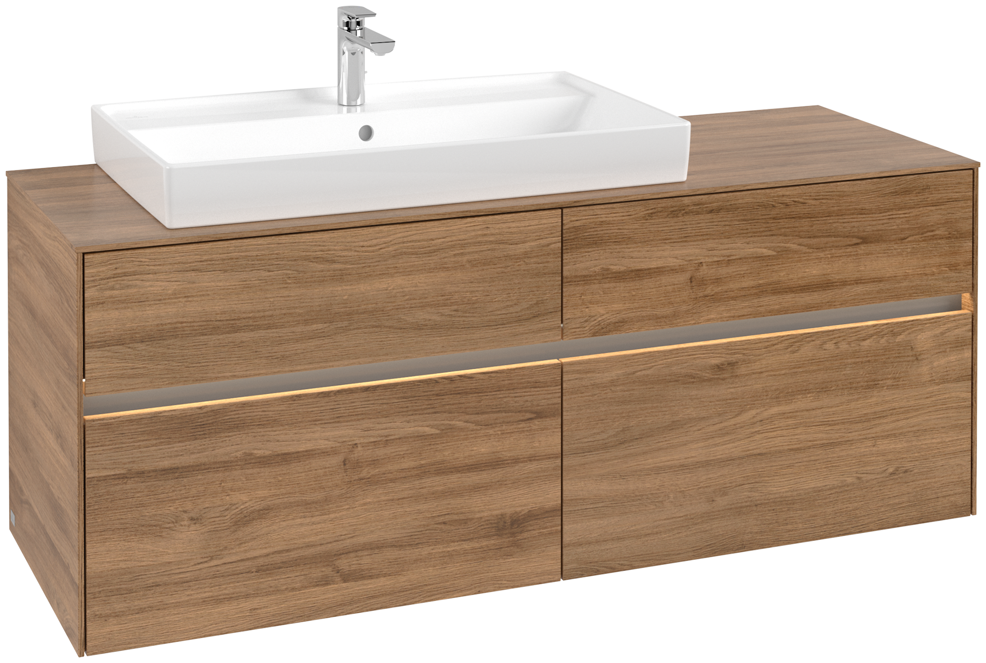 Villeroy & Boch Collaro Skåp till tvättställ, med belysning, 4 utdragbara fack, 1400x548x500mm, Kropp: Oak Kansas, Framsida: Oak Kansas