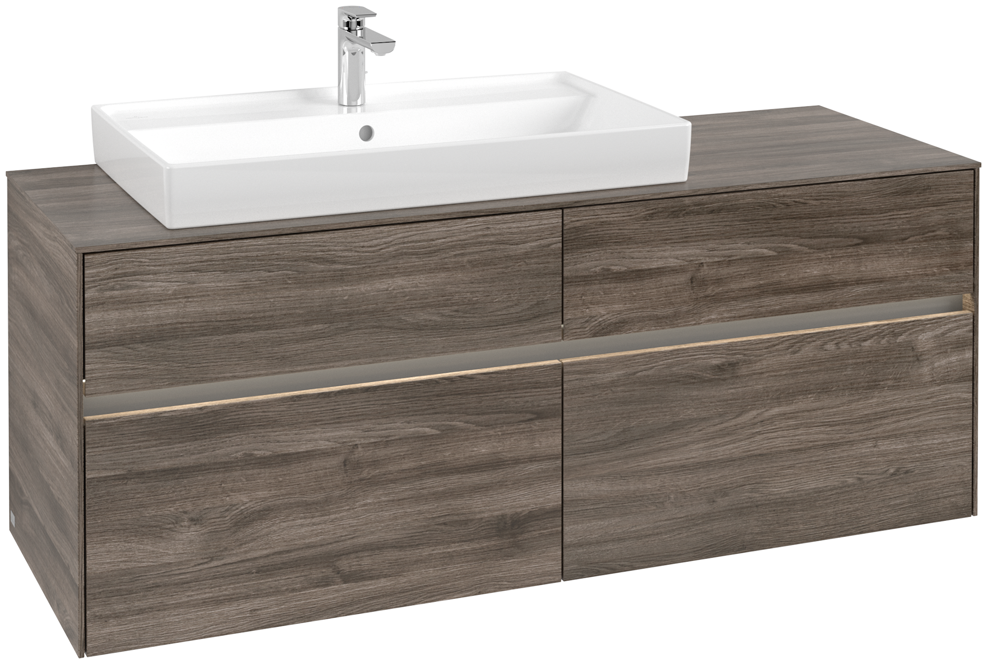 Villeroy & Boch Collaro Skåp till tvättställ, med belysning, 4 utdragbara fack, 1400x548x500mm, Kropp: Stone Oak, Framsida: Stone Oak