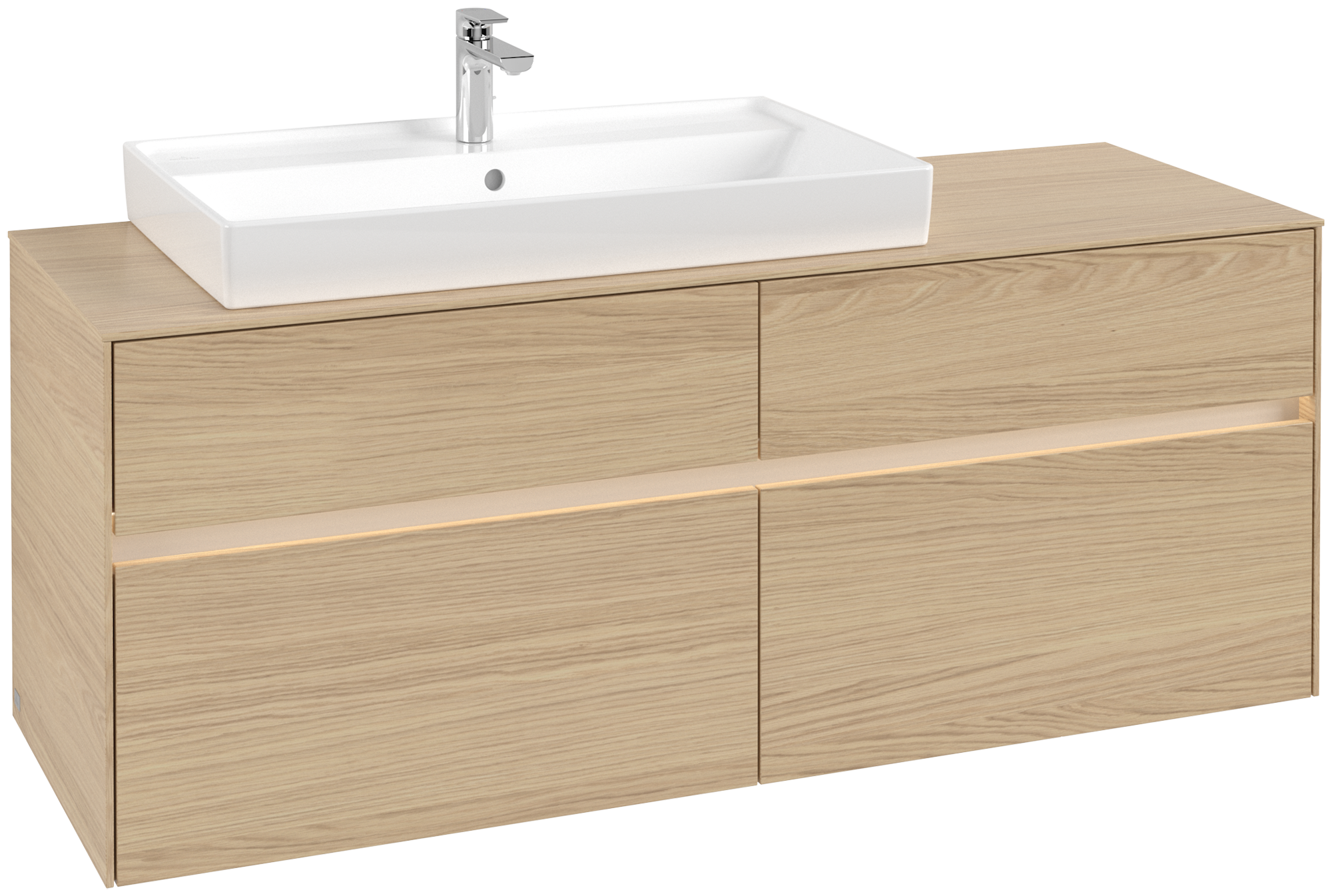 Villeroy & Boch Collaro Skåp till tvättställ, med belysning, 4 utdragbara fack, 1400x548x500mm, Kropp: Nordic Oak, Framsida: Nordic Oak