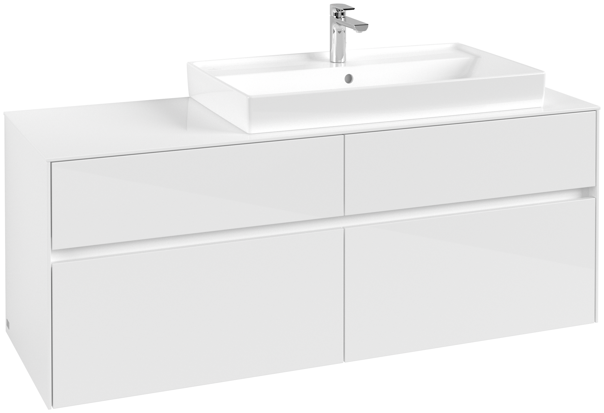 Villeroy & Boch Collaro Meuble sous plan, 4 tiroirs sur rails, 1400x548x500mm, Caisson: Glossy White, Façade: Glossy White